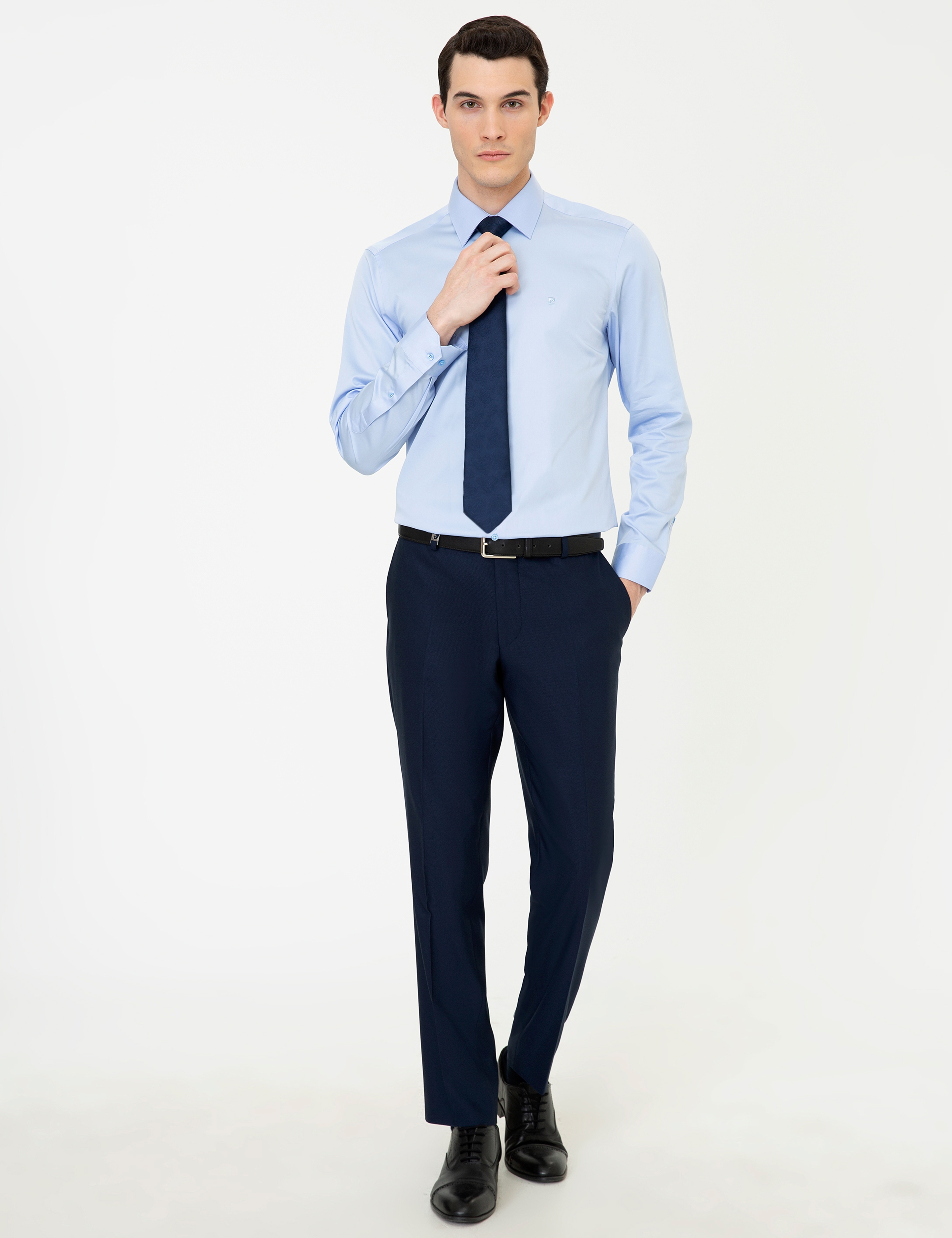 Koyu Mavi Slim Fit Uzun Kollu Basic Gömlek - Image 4