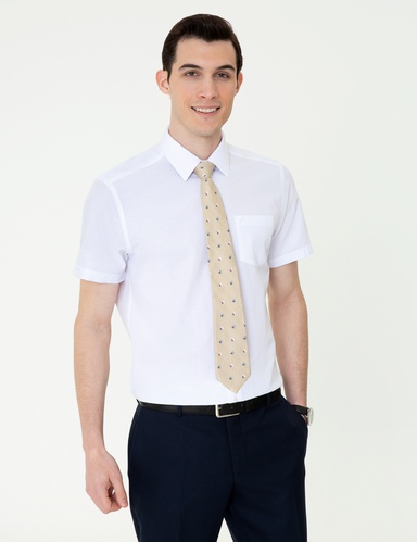Beyaz Regular Fit Kısa Kollu Gömlek