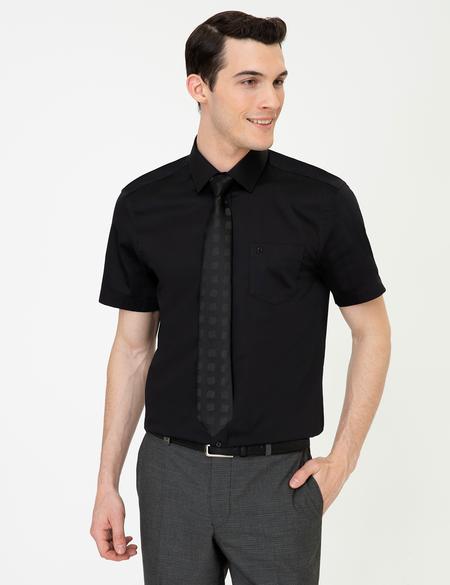 Siyah Regular Fit Kısa Kollu Gömlek - 50251187023