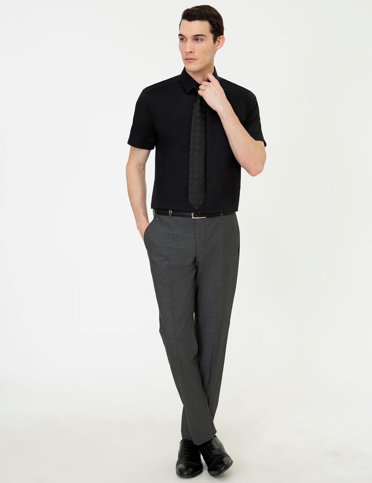 Siyah Regular Fit Kısa Kollu Gömlek - 50251187023