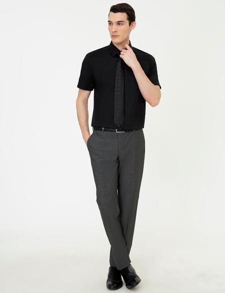 Siyah Regular Fit Kısa Kollu Gömlek - 50251187023