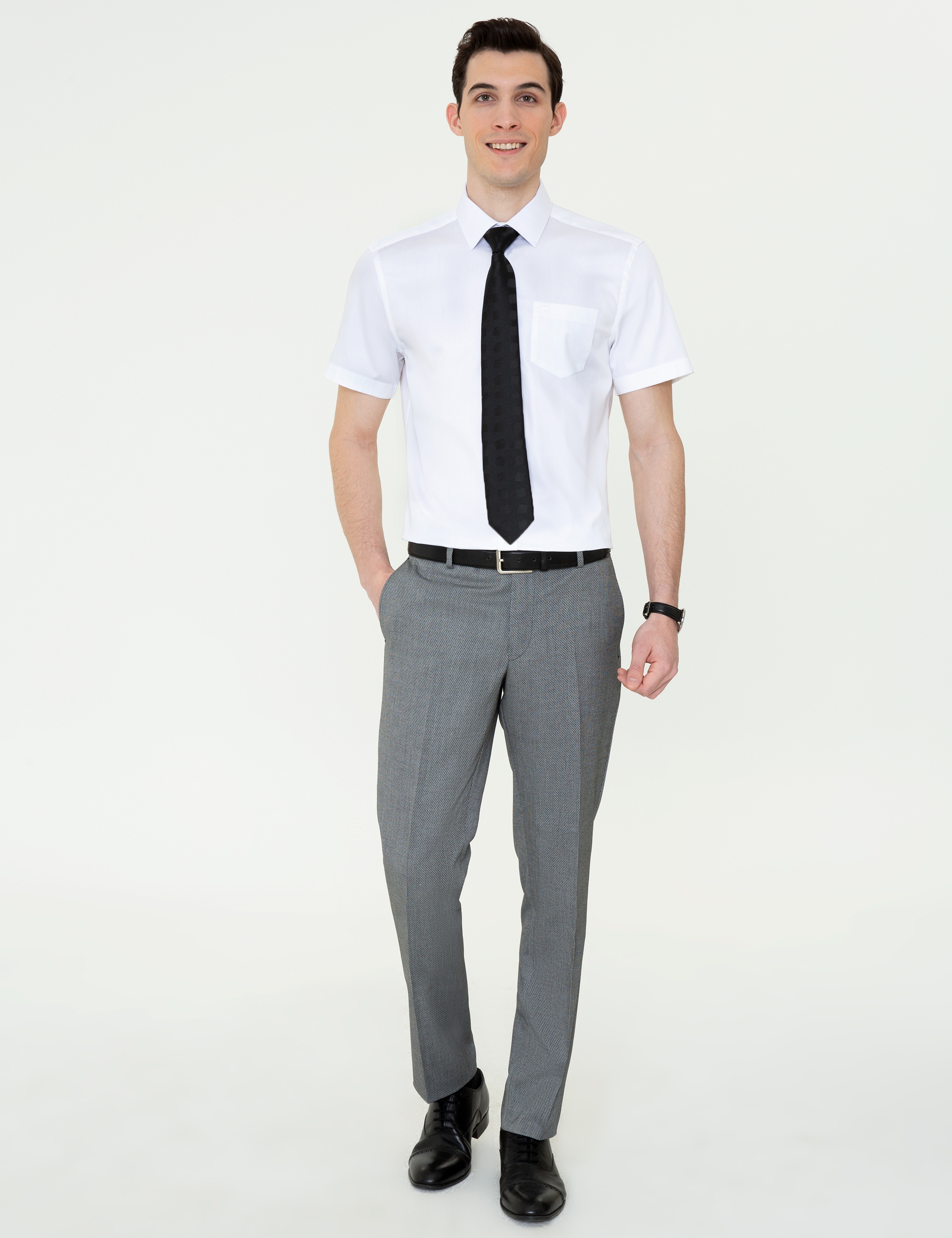 Beyaz Regular Fit Kısa Kollu Gömlek - Image 4