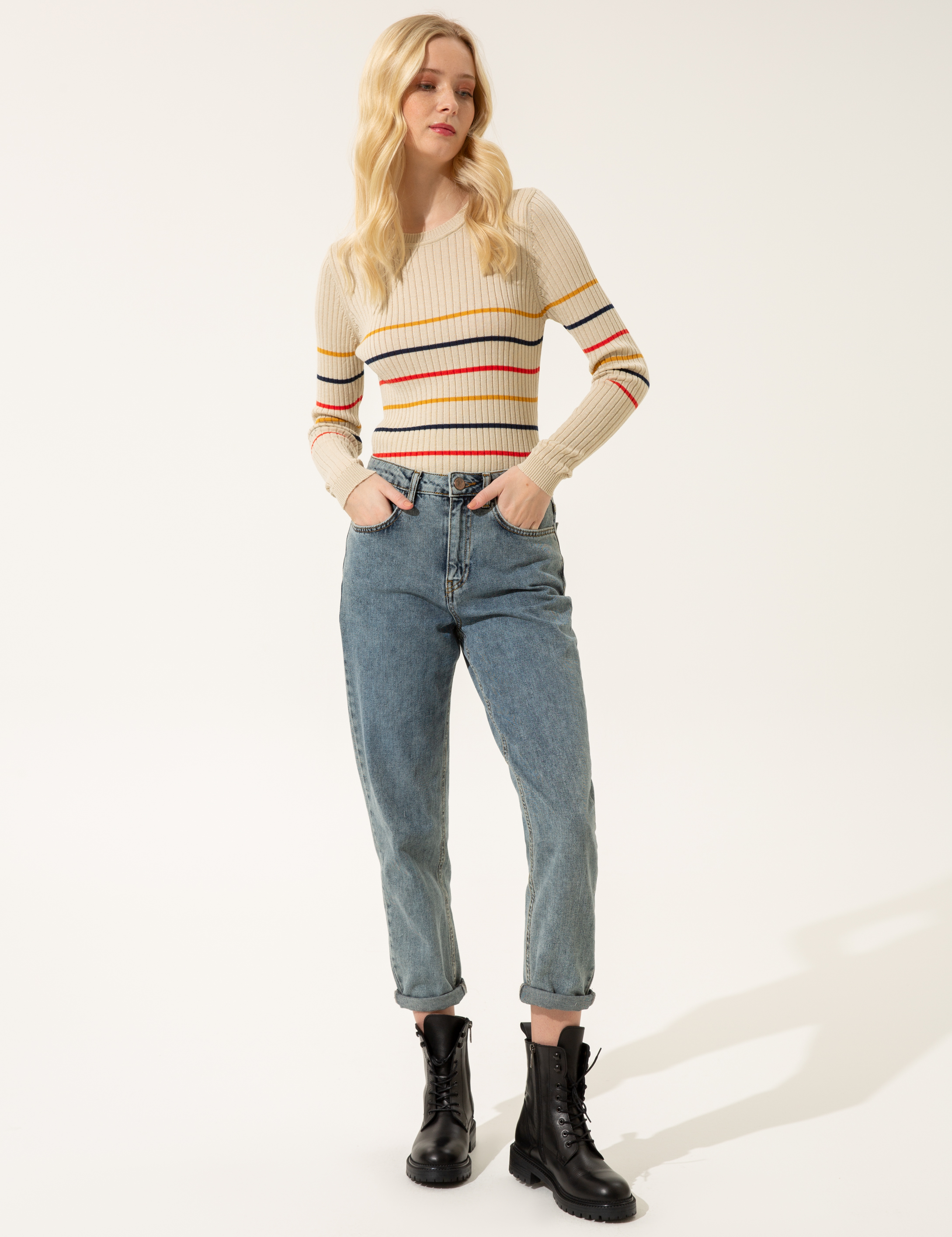 Krem Slim Fit Kazak