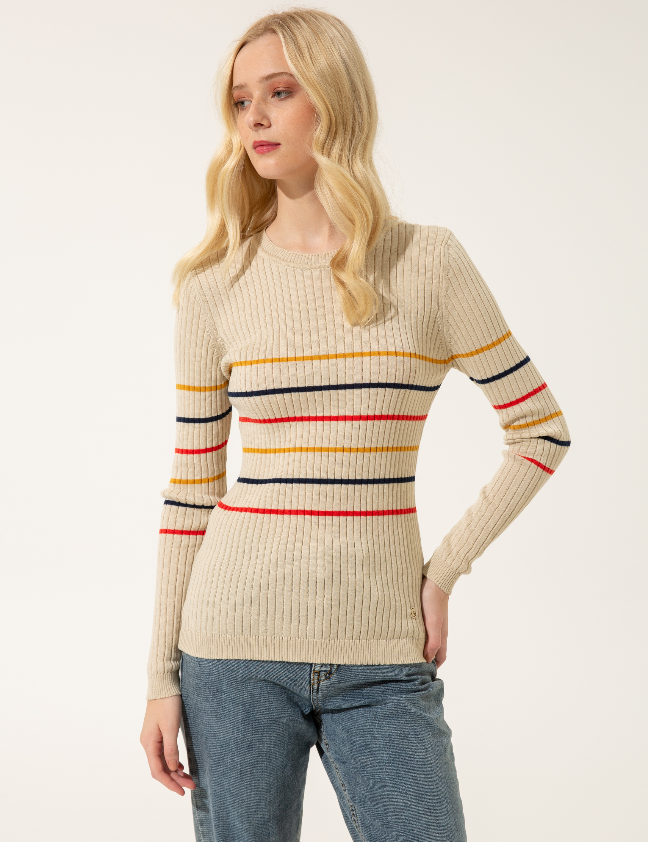 Krem Slim Fit Kazak - Image 4