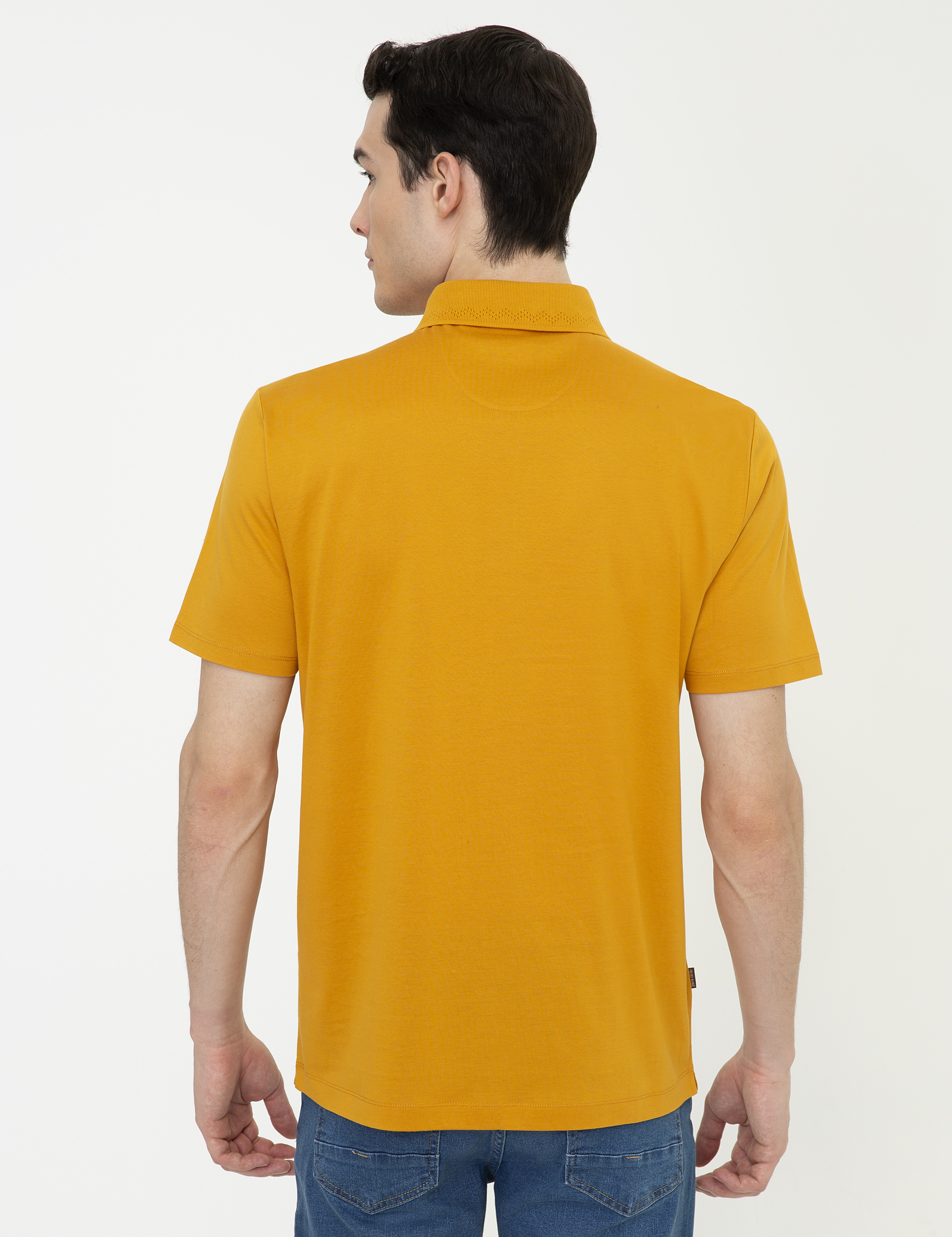 Sarı Regular Fit Polo Yaka Merserize Tişört - Image 3