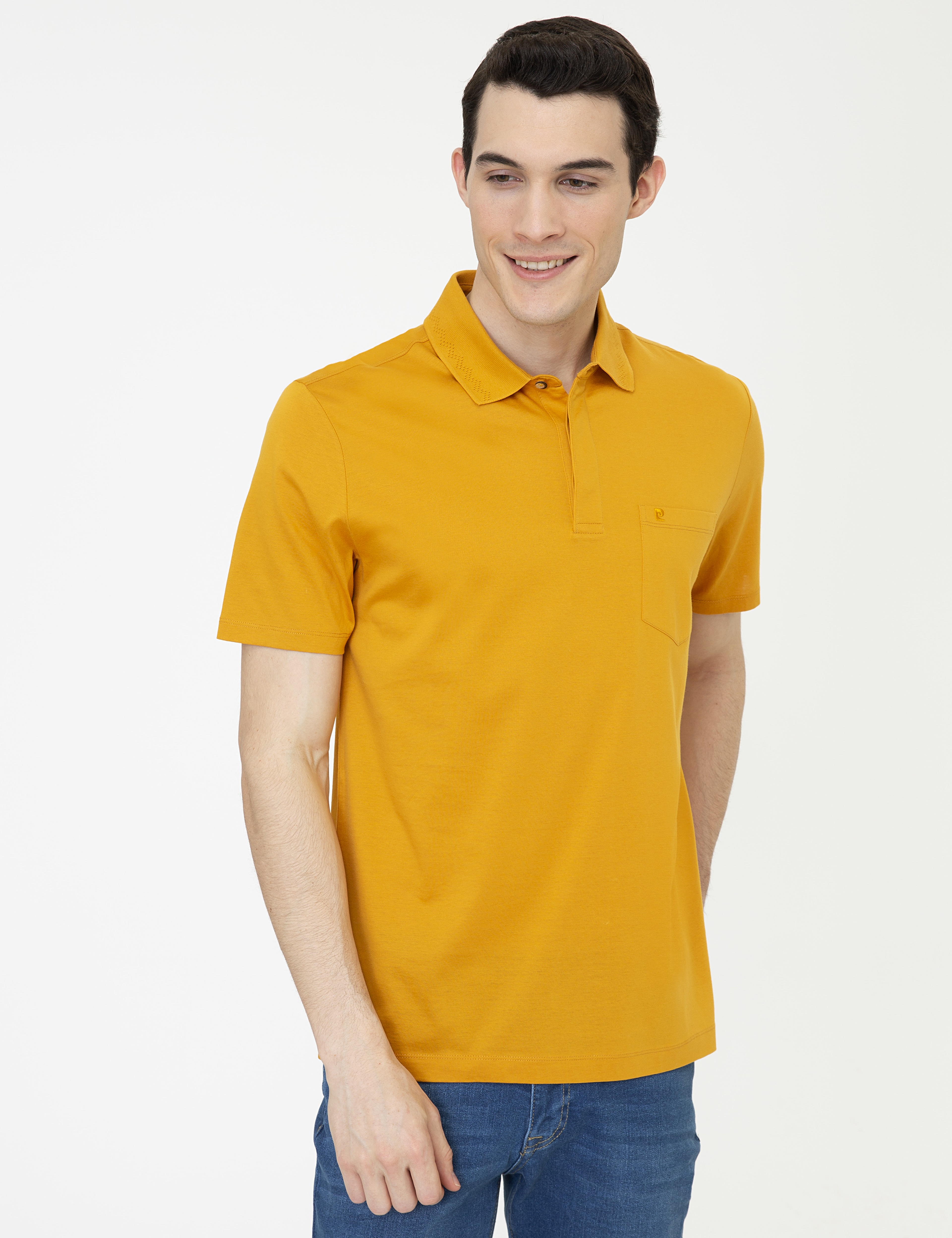 Sarı Regular Fit Polo Yaka Merserize Tişört