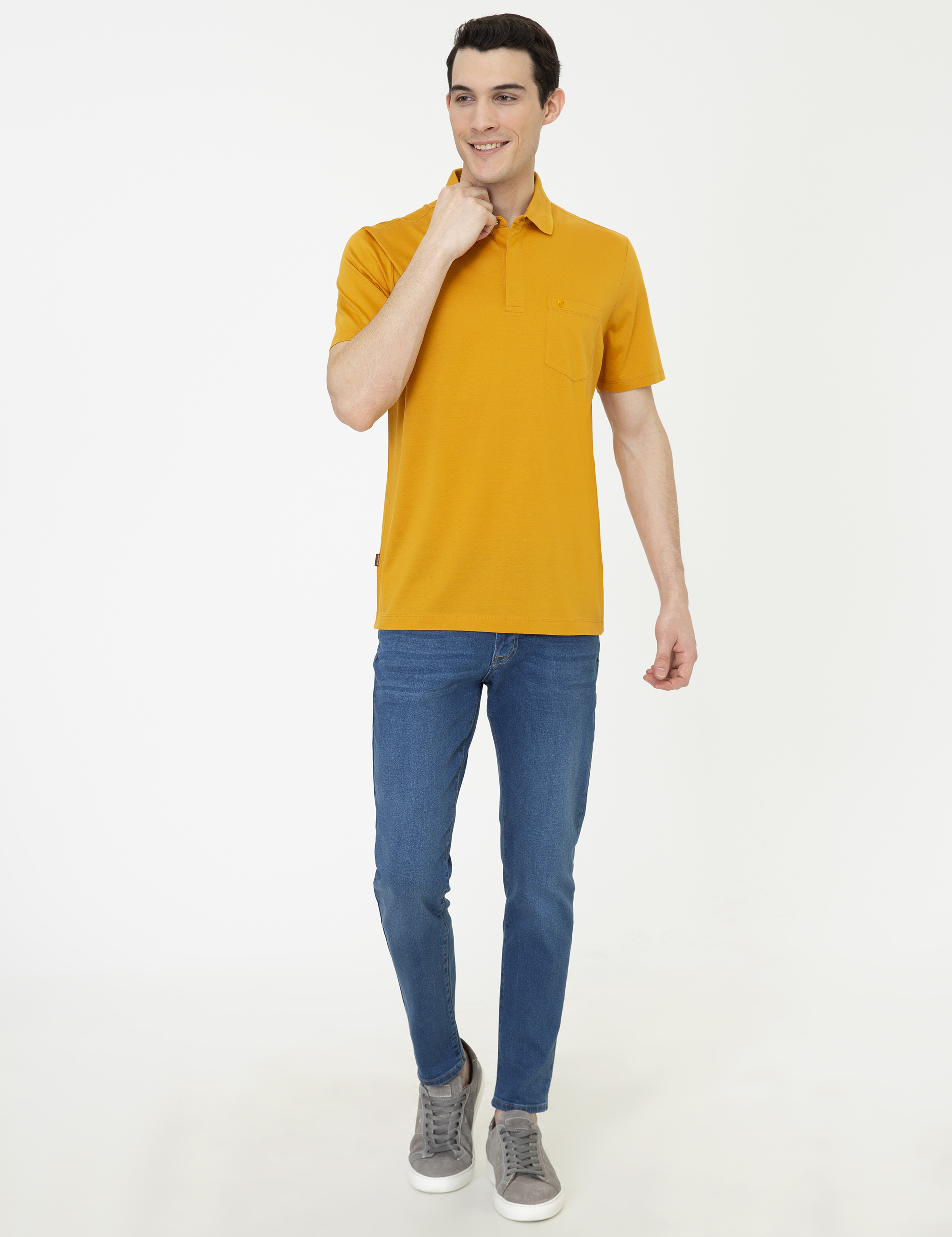 Sarı Regular Fit Polo Yaka Merserize Tişört - Image 4