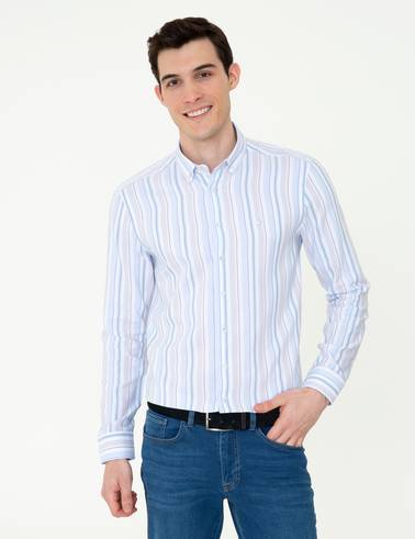 Açık Mavi Slim Fit Uzun Kollu Gömlek