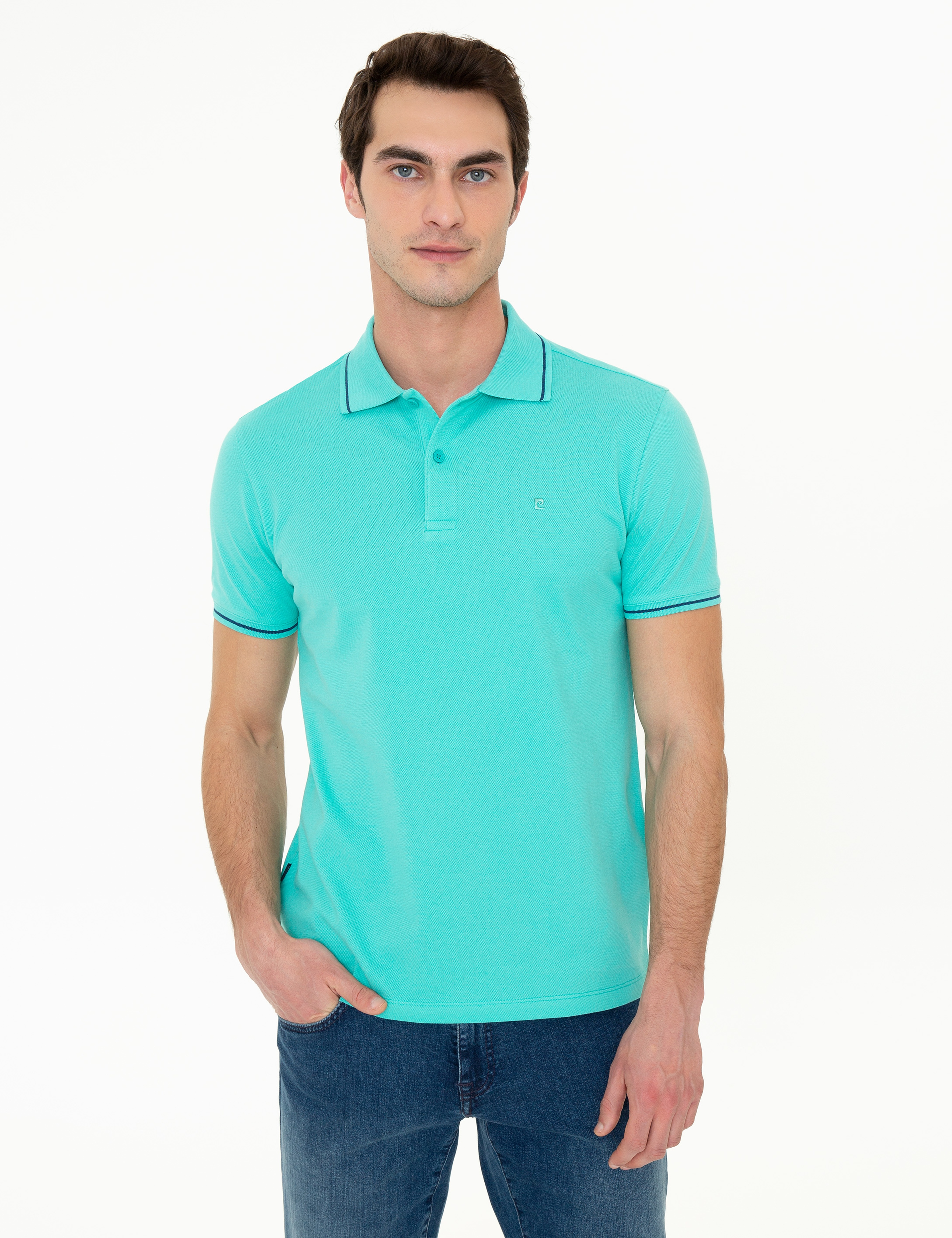 Mint Slim Fit %100 Pamuk Polo Yaka Basic Tişört - Image 1