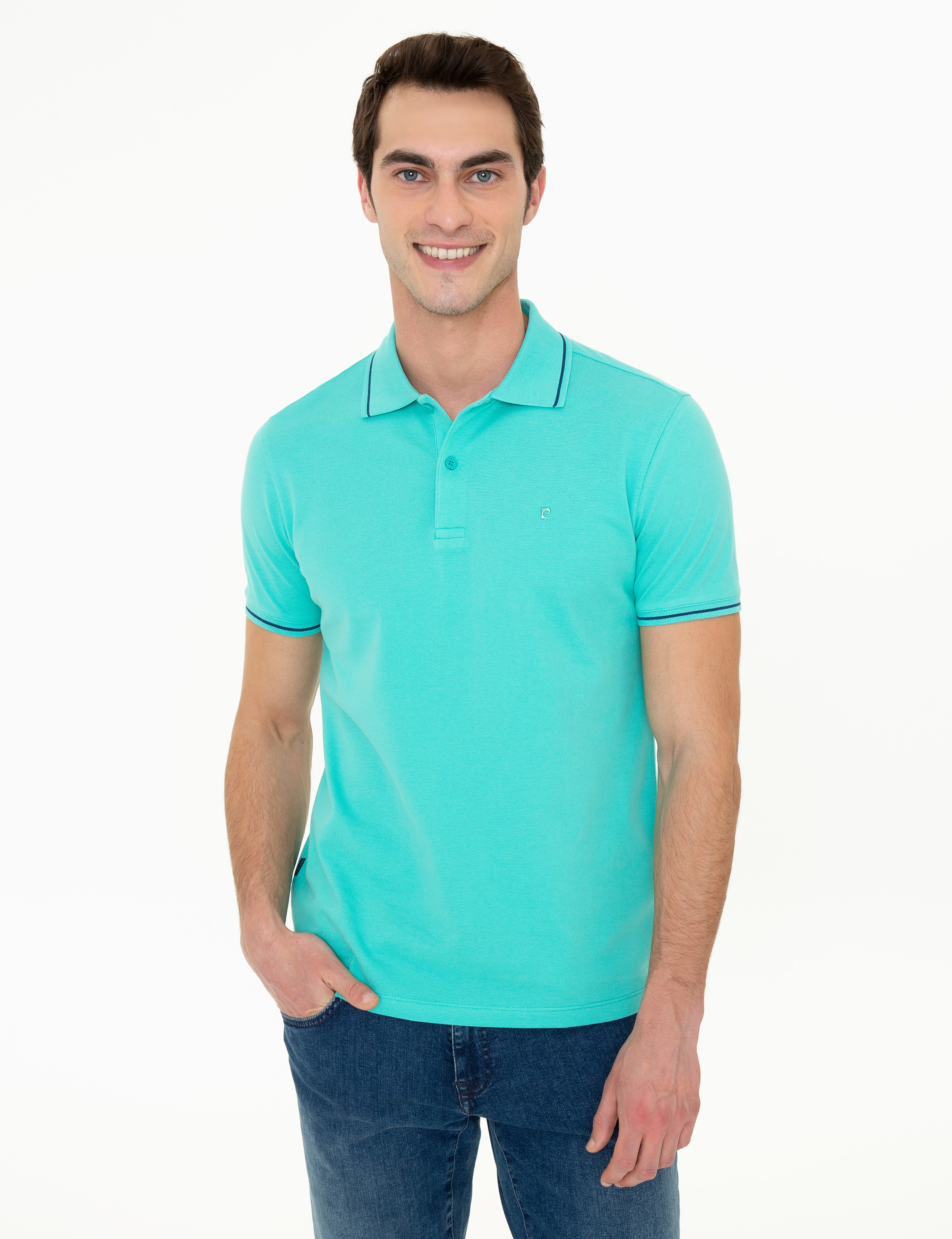 Mint Slim Fit %100 Pamuk Polo Yaka Basic Tişört - Image 3