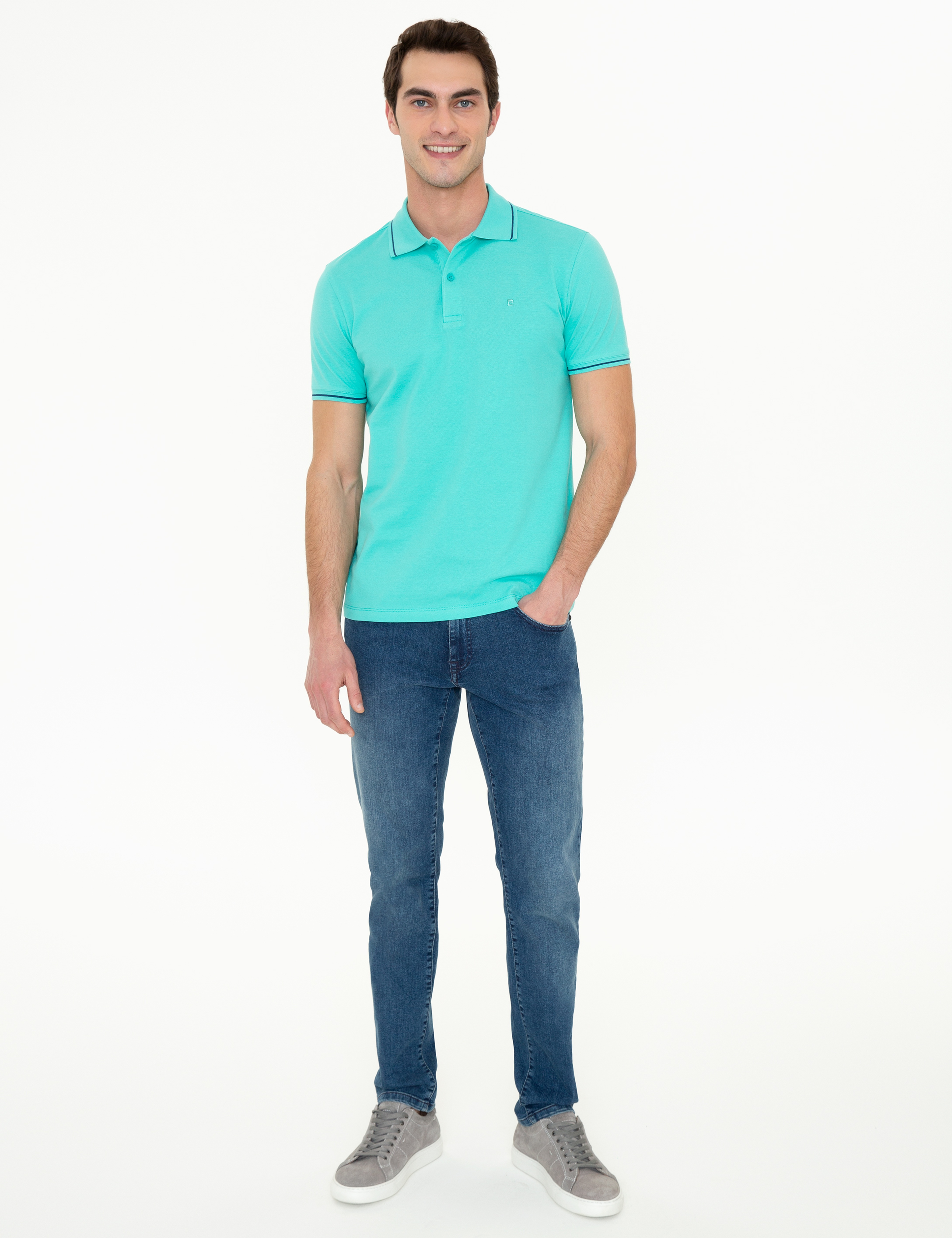 Mint Slim Fit %100 Pamuk Polo Yaka Basic Tişört - Image 5