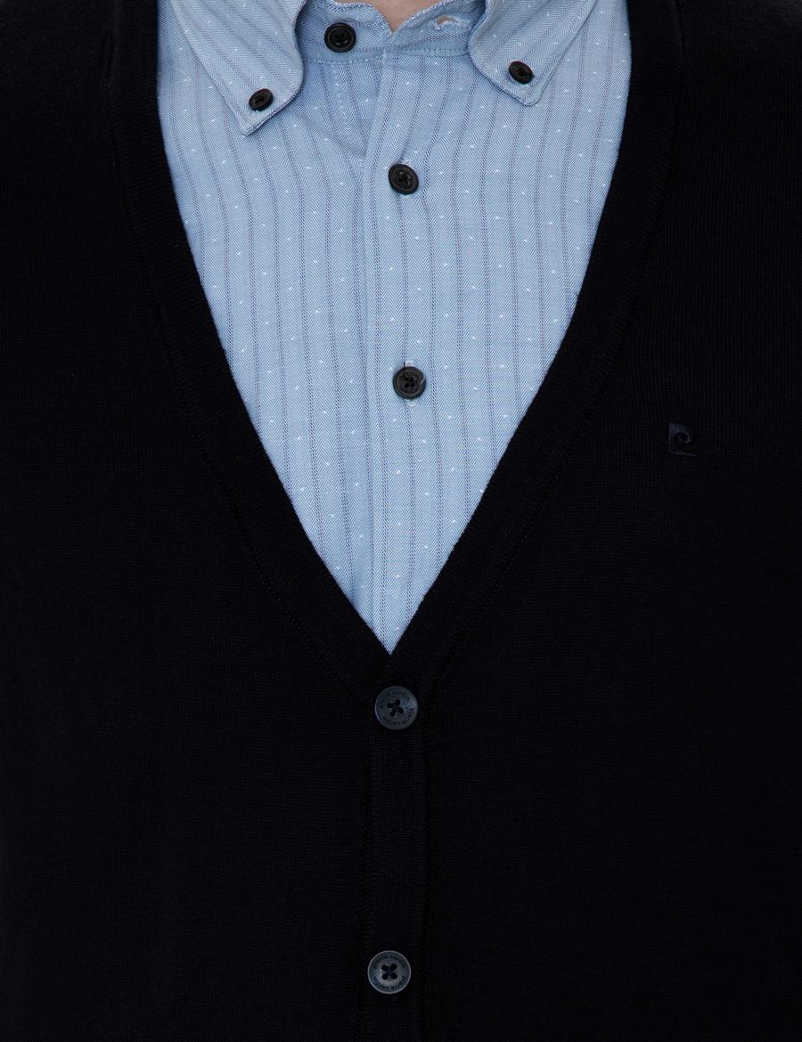 Lacivert Slim Fit Basic Düğmeli Triko Hırka