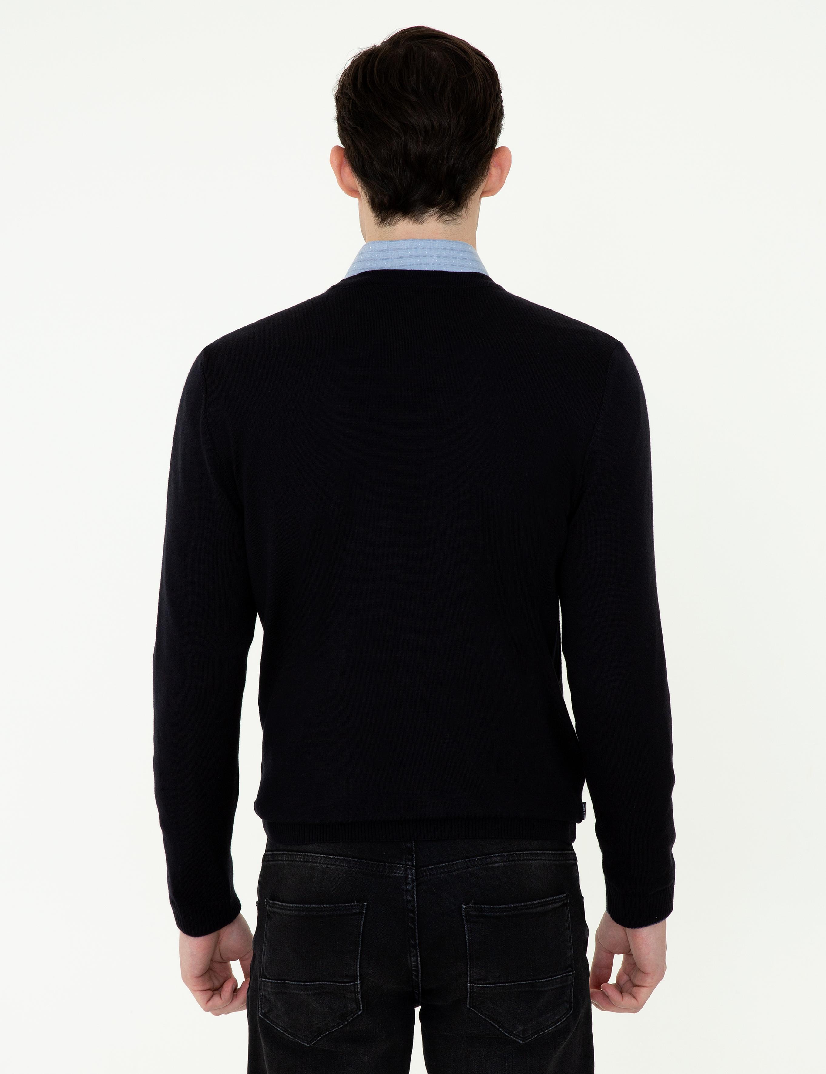 Lacivert Slim Fit Basic Düğmeli Triko Hırka