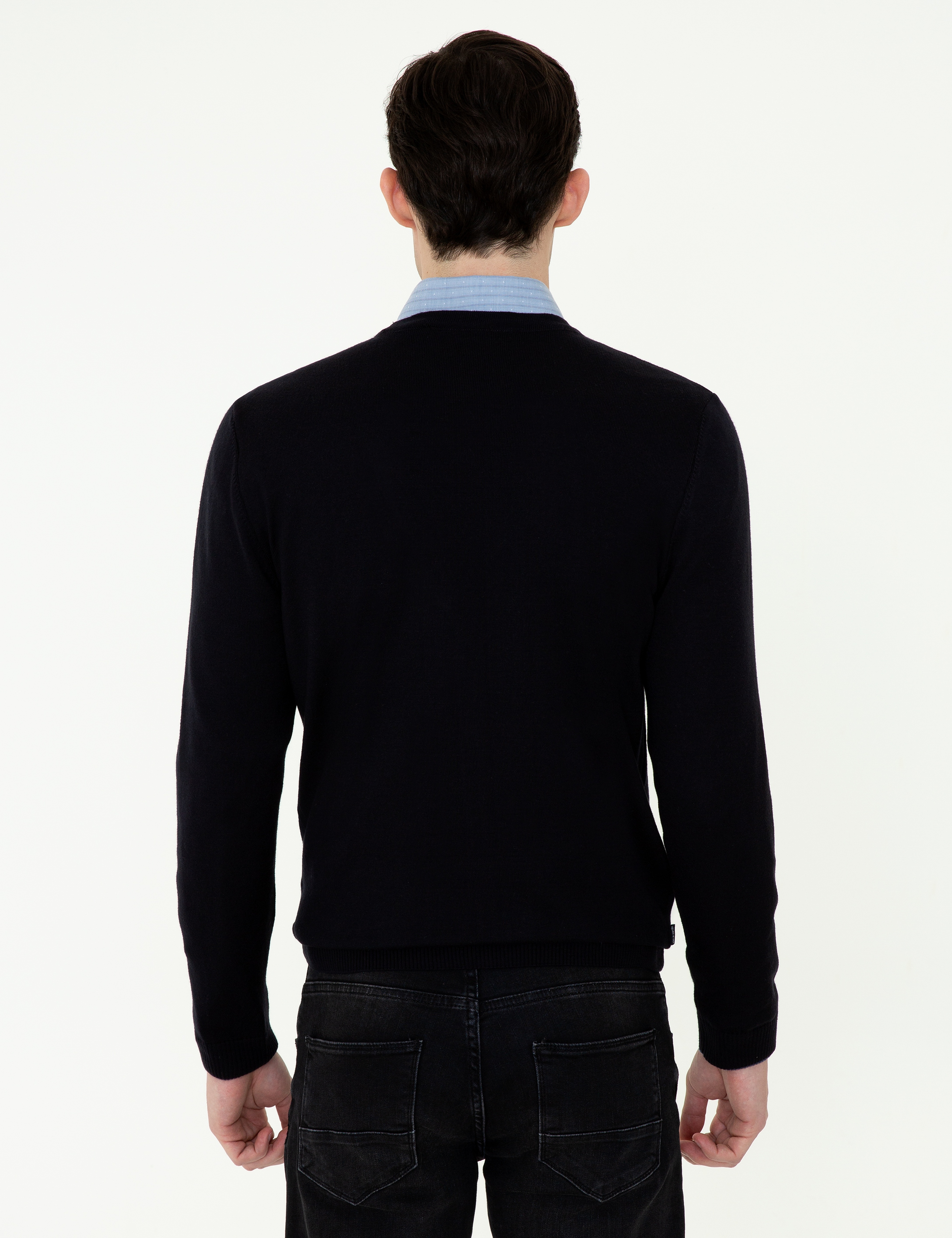 Lacivert Slim Fit Basic Düğmeli Triko Hırka - Image 4