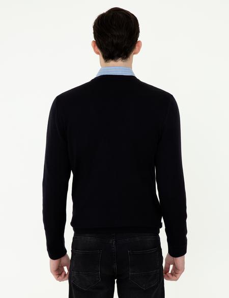 Lacivert Slim Fit Basic Düğmeli Triko Hırka - 50248549027