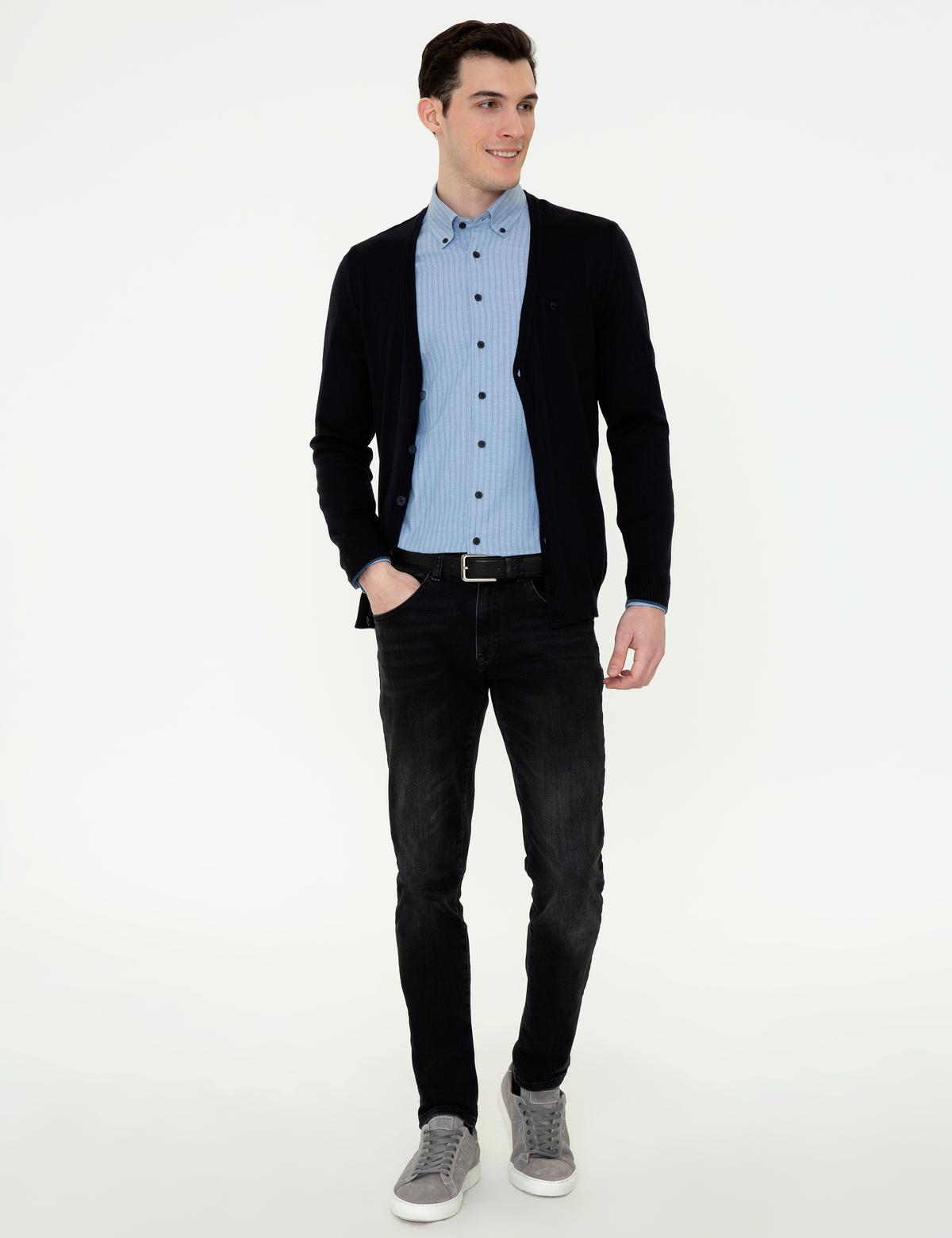 Lacivert Slim Fit Basic Düğmeli Triko Hırka - 50248549027