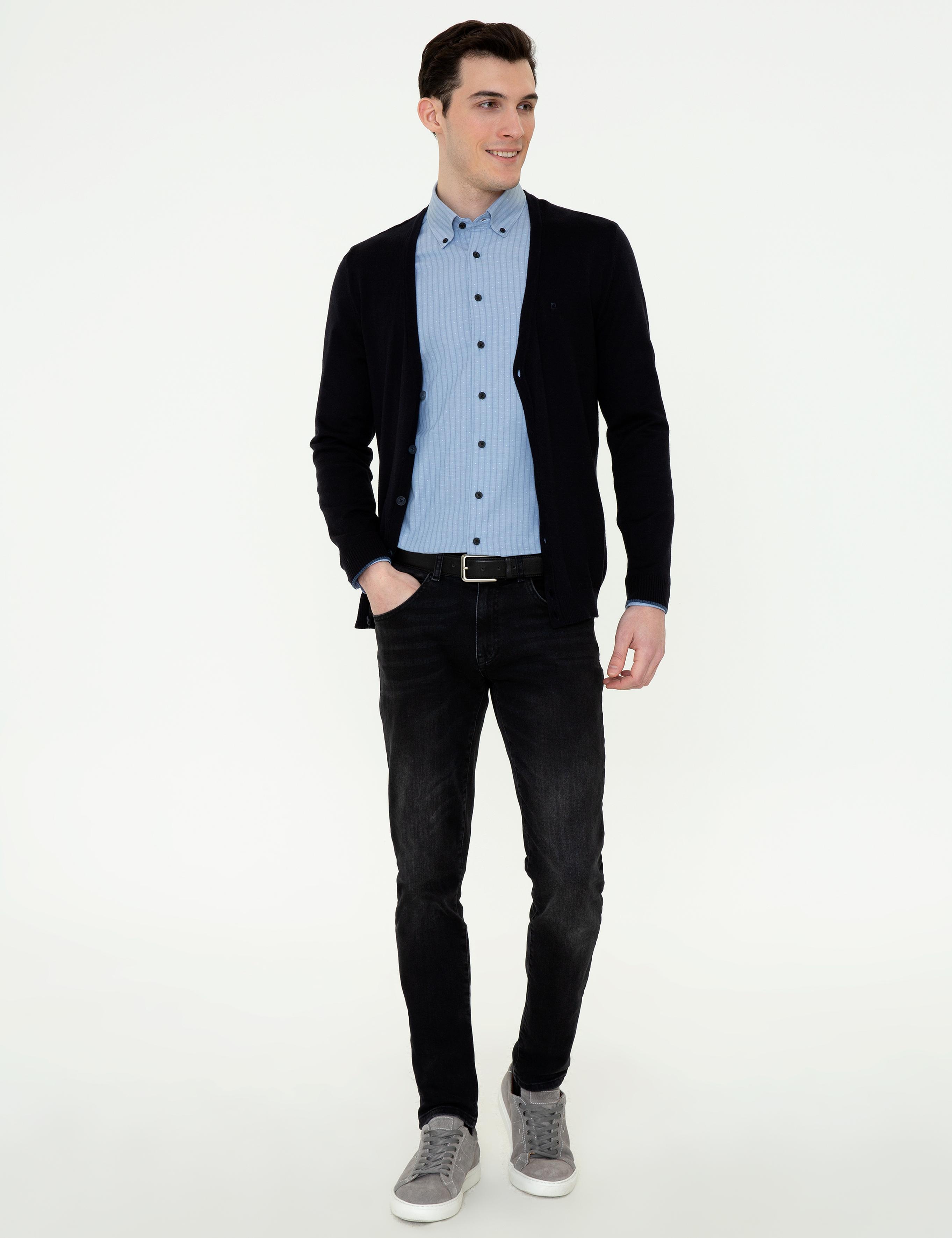 Lacivert Slim Fit Basic Düğmeli Triko Hırka