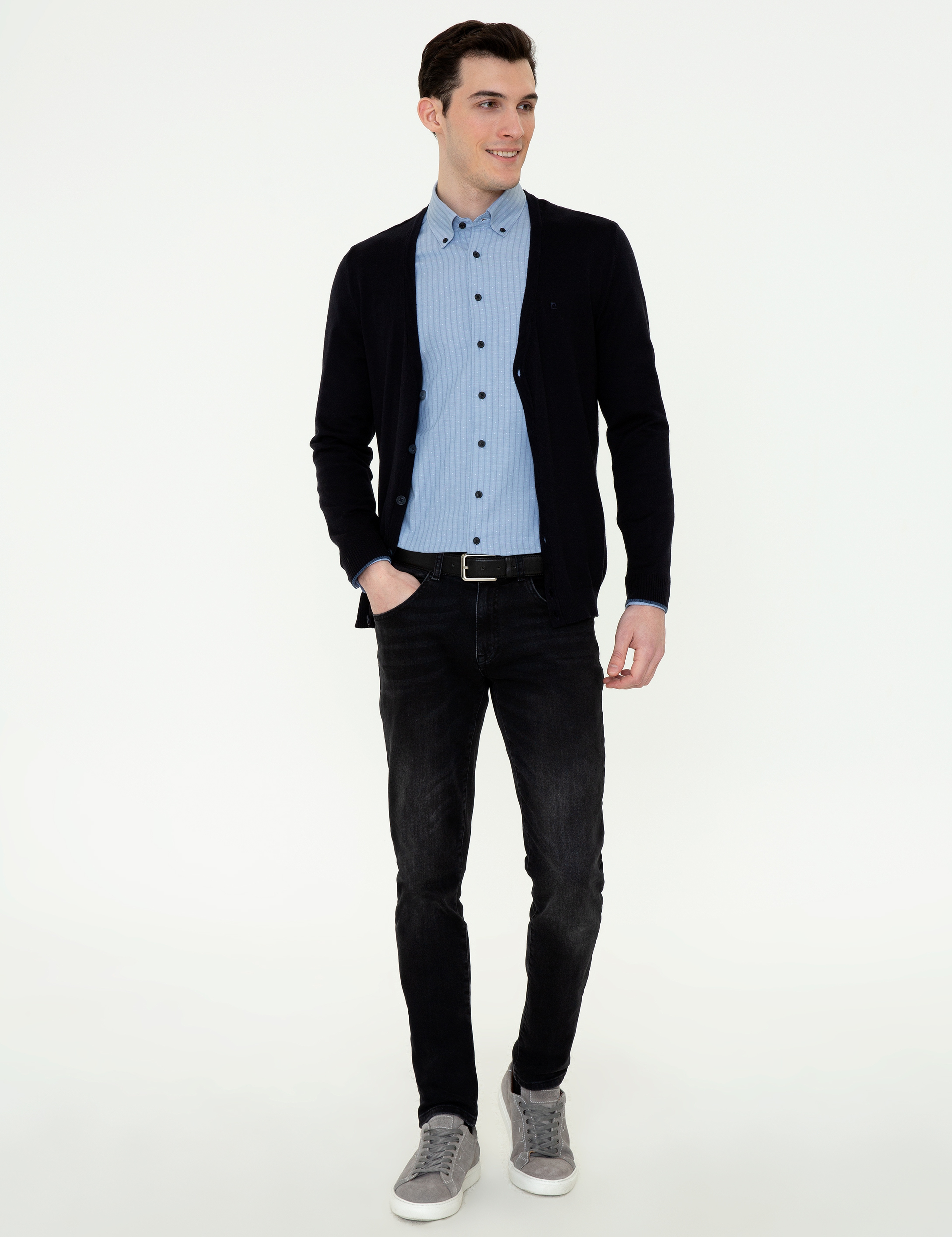 Lacivert Slim Fit Basic Düğmeli Triko Hırka - Image 5