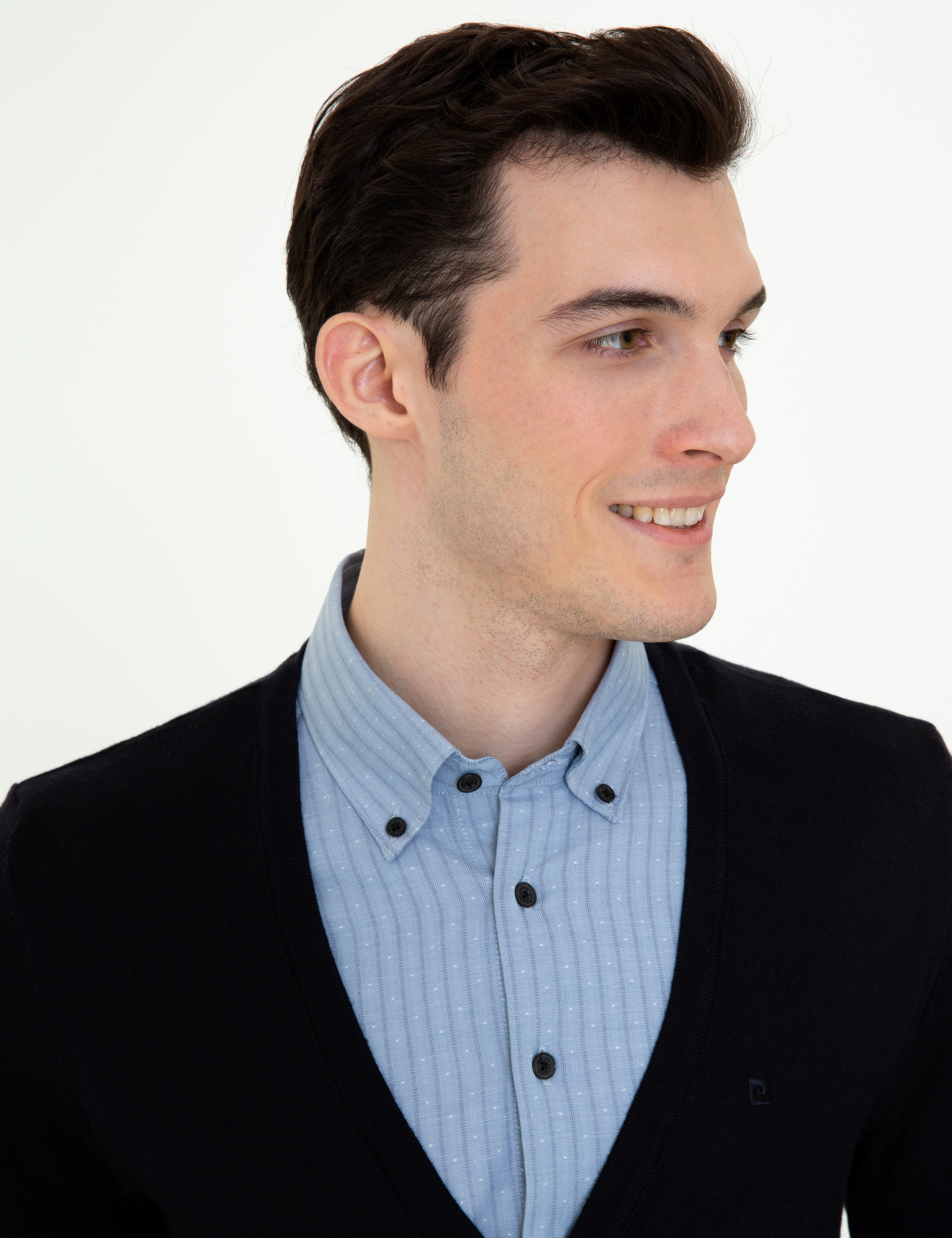 Lacivert Slim Fit Basic Düğmeli Triko Hırka - Image 2