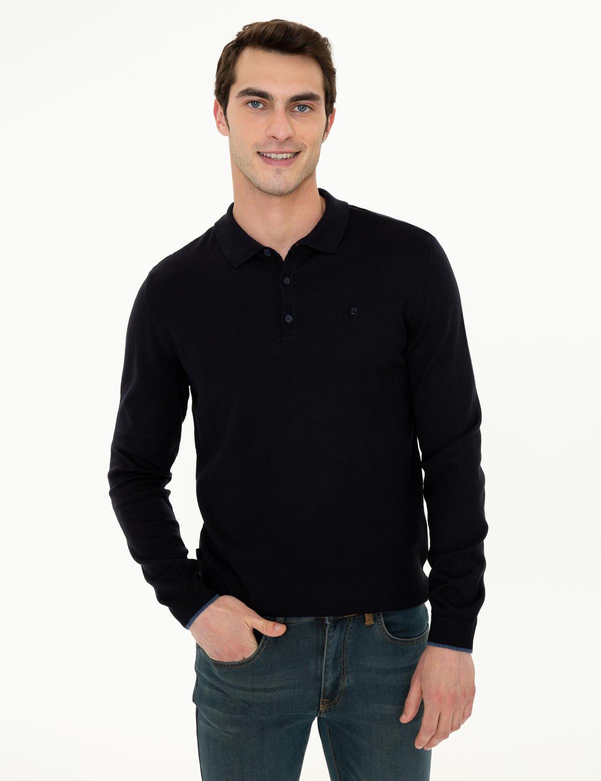 Lacivert Slim Fit Polo Yaka Basic Triko Kazak