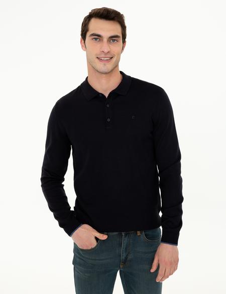 Lacivert Slim Fit Polo Yaka Basic Triko Kazak - 50248550018
