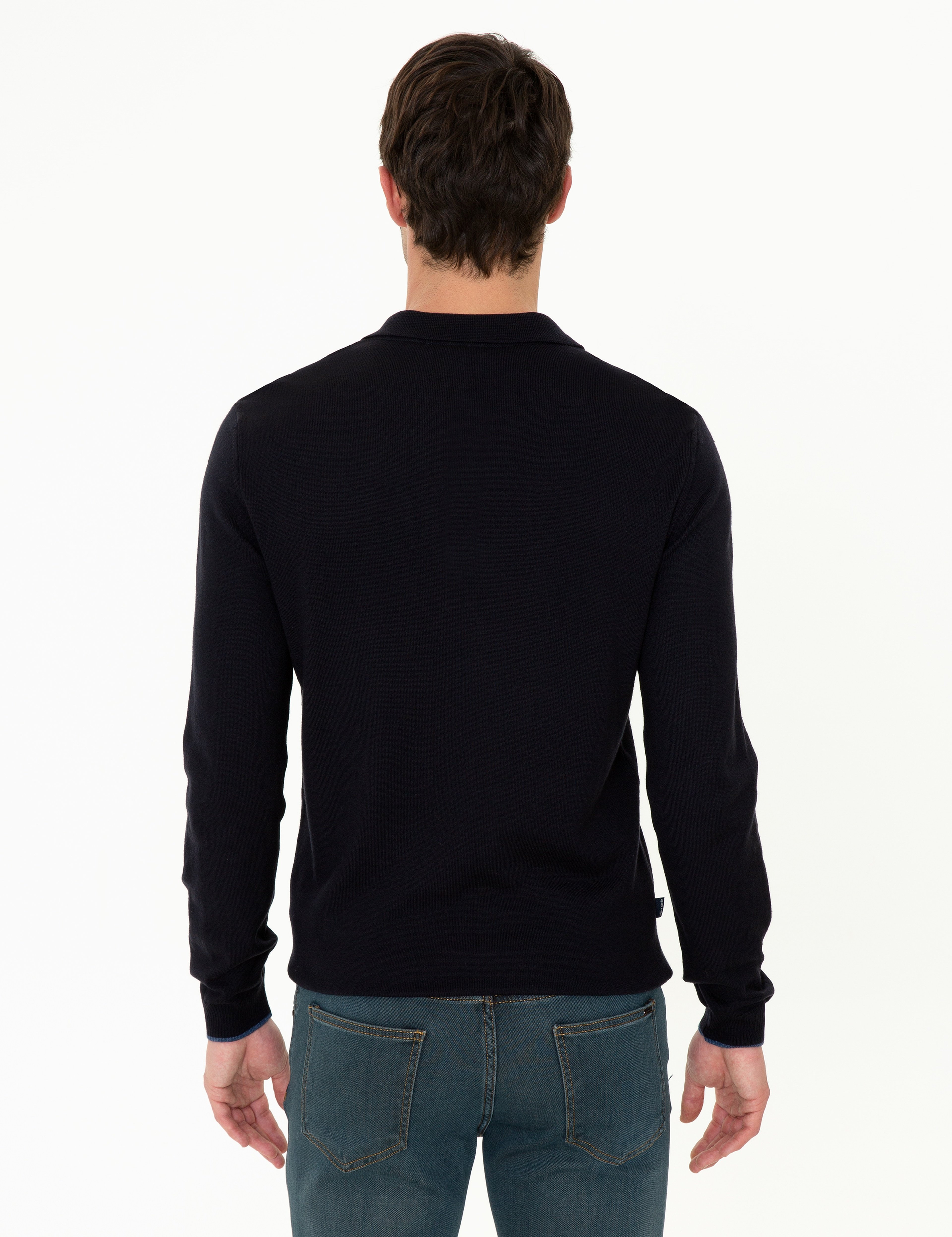 Lacivert Slim Fit Polo Yaka Basic Triko Kazak - Image 4
