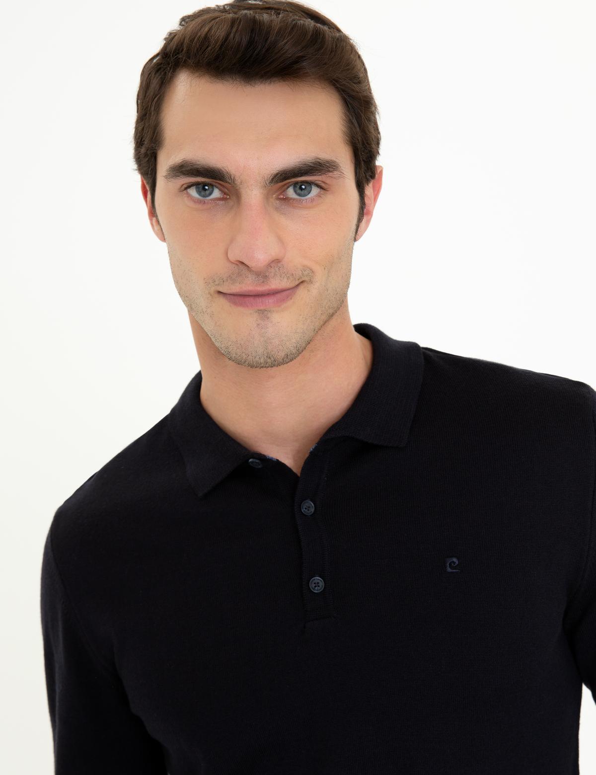 Lacivert Slim Fit Polo Yaka Basic Triko Kazak - 50248550018