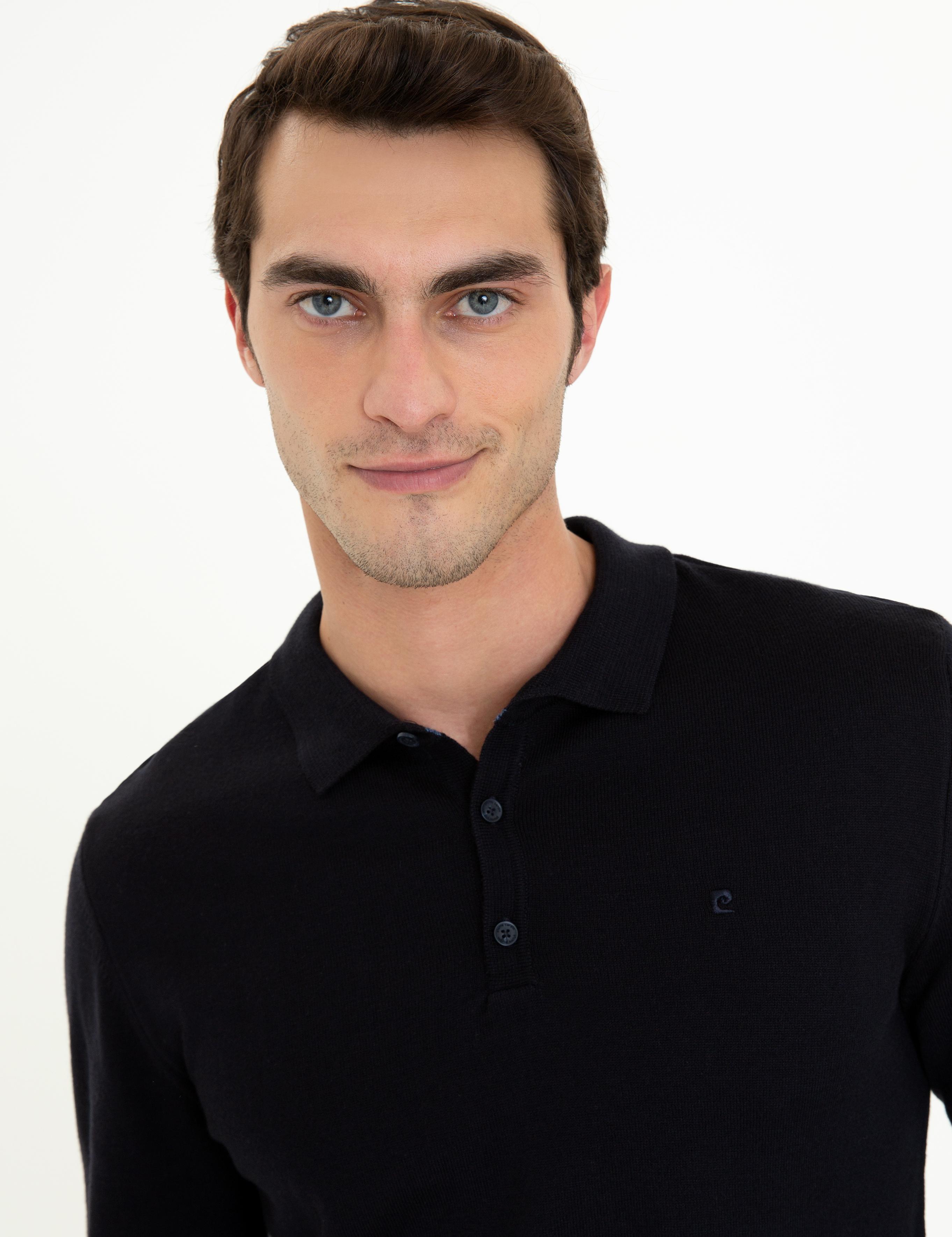 Lacivert Slim Fit Polo Yaka Basic Triko Kazak