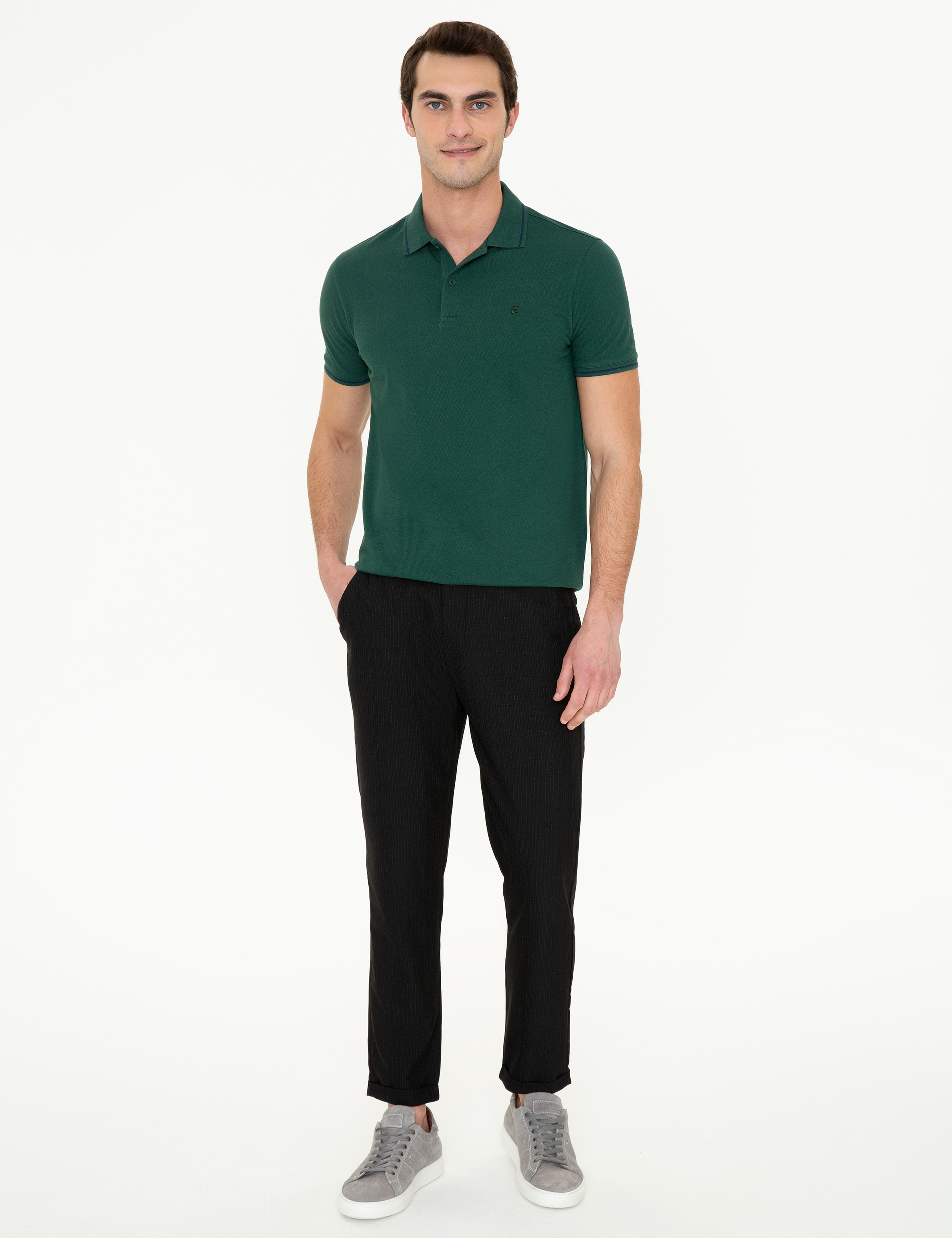 Koyu Yeşil Slim Fit Polo Yaka Basic Tişört