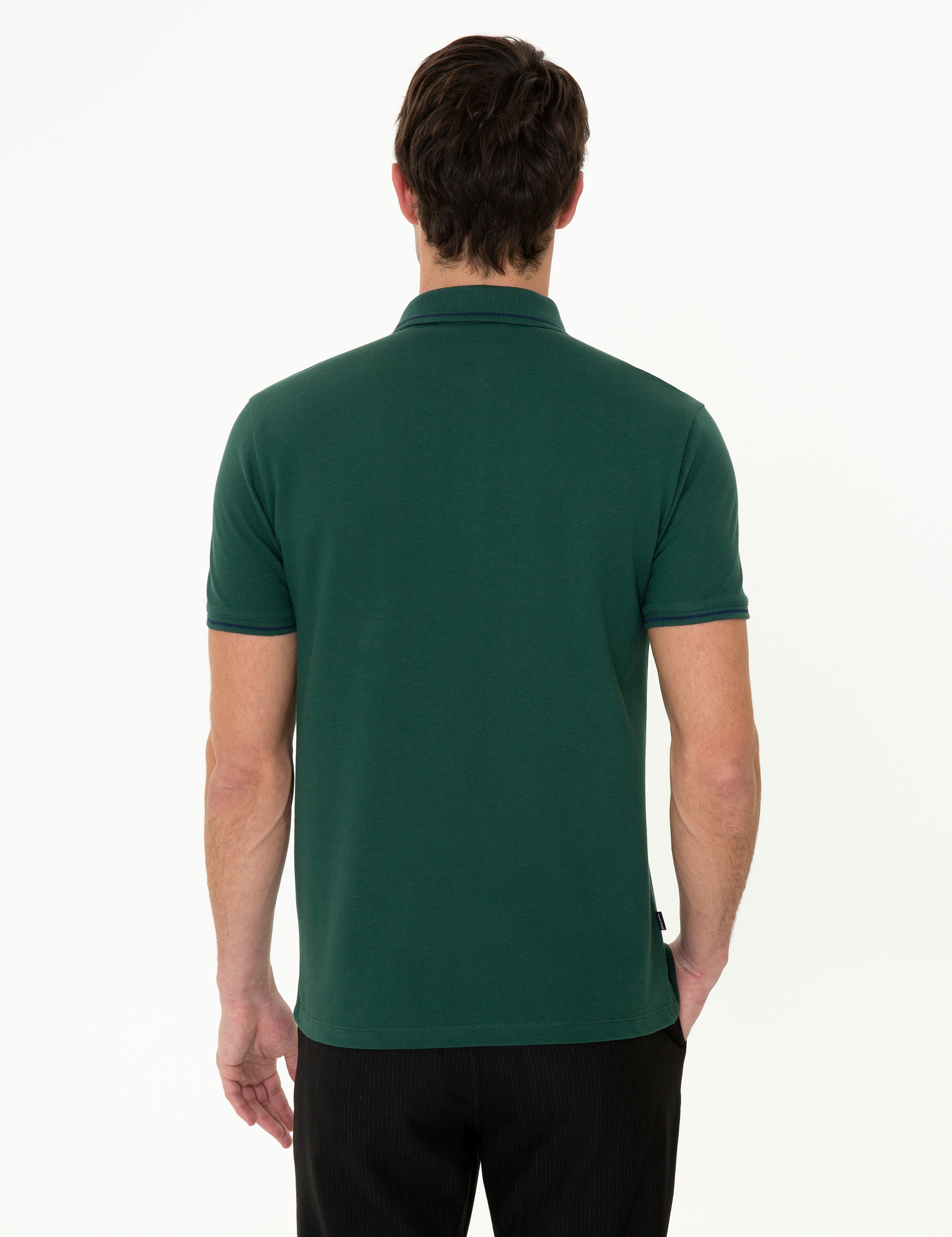 Koyu Yeşil Slim Fit Polo Yaka Basic Tişört - Image 4