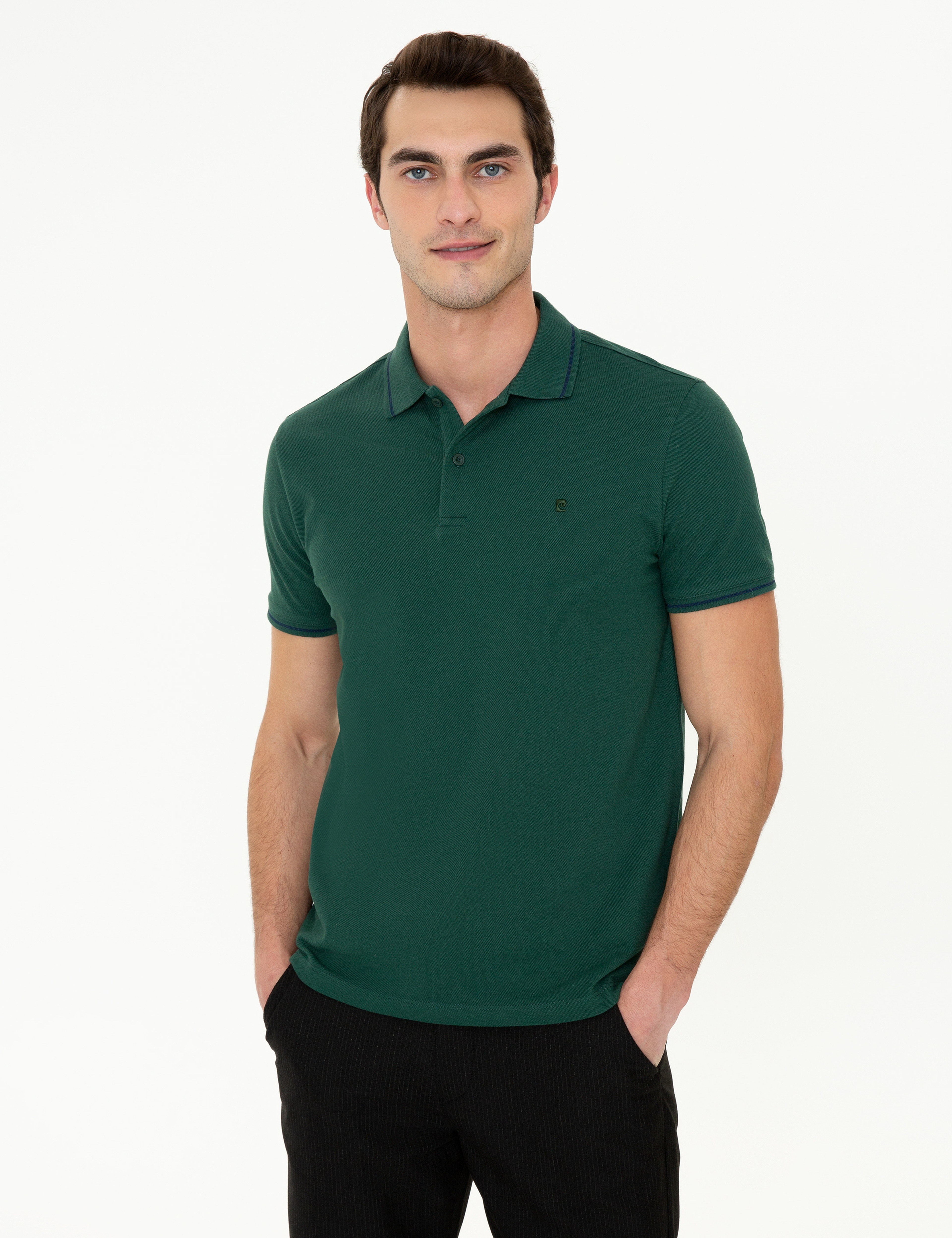 Koyu Yeşil Slim Fit Polo Yaka Basic Tişört