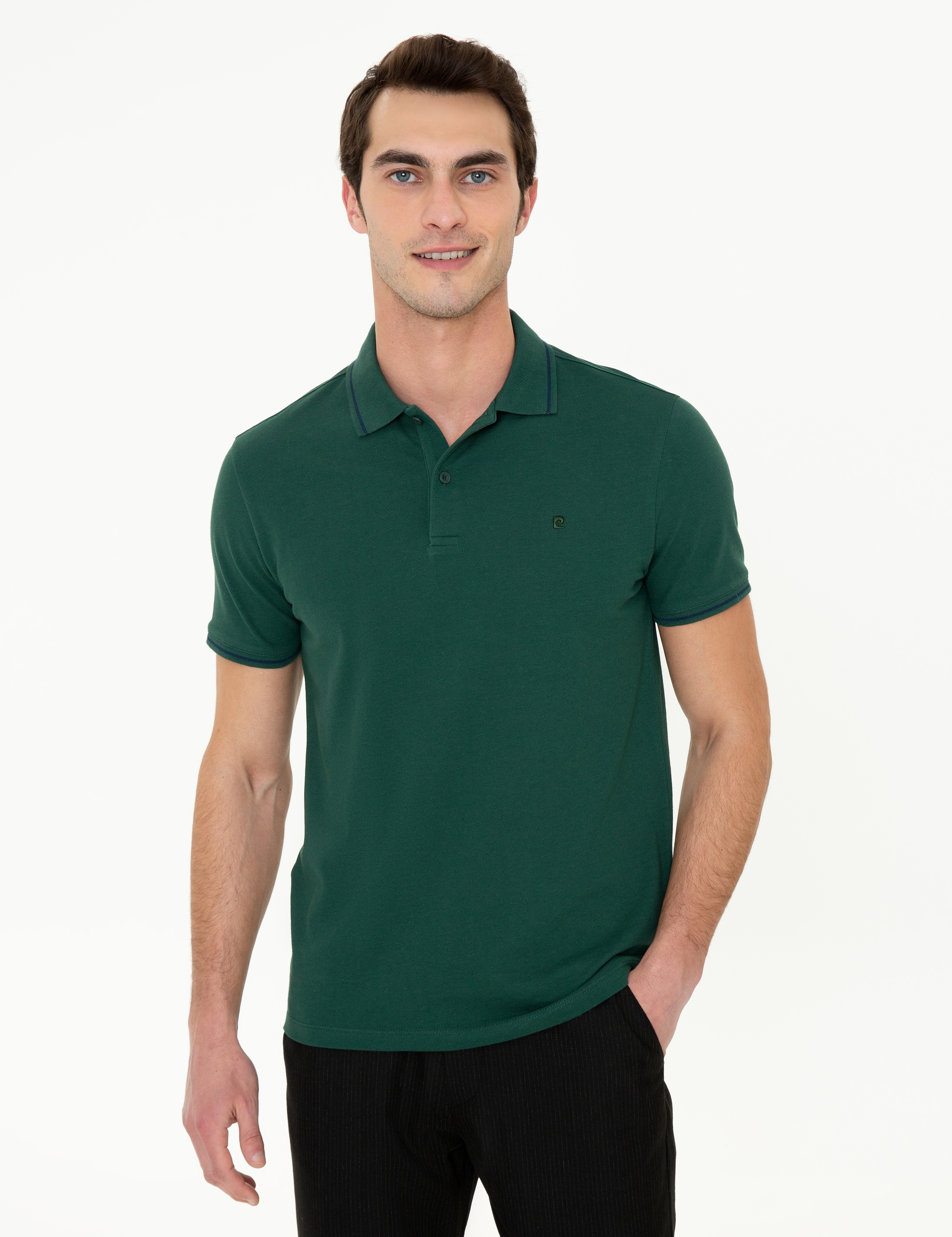 Koyu Yeşil Slim Fit Polo Yaka Basic Tişört - Image 1