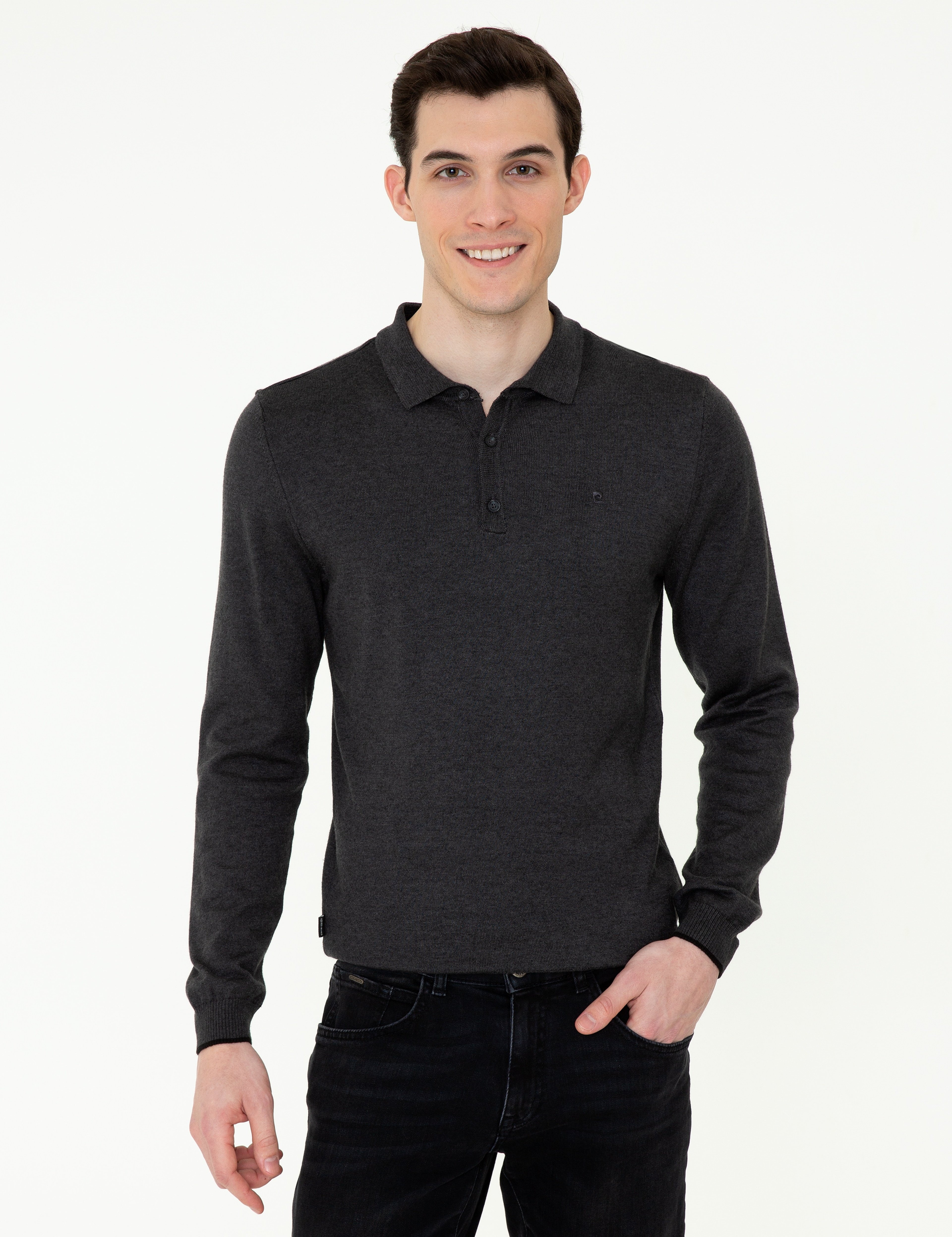 Antrasit Melanj Slim Fit Basic Kazak - Image 1
