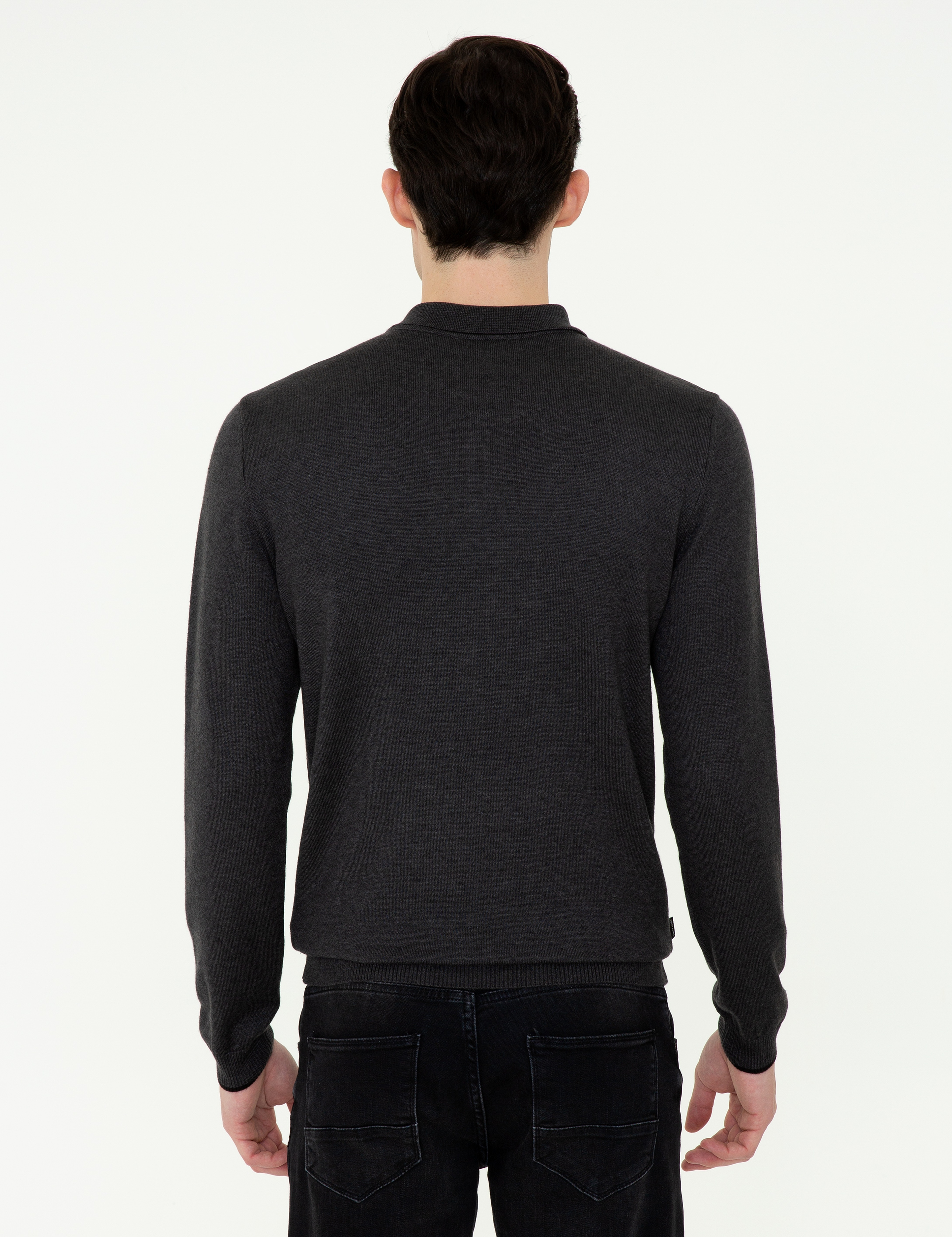 Antrasit Melanj Slim Fit Basic Kazak - Image 4
