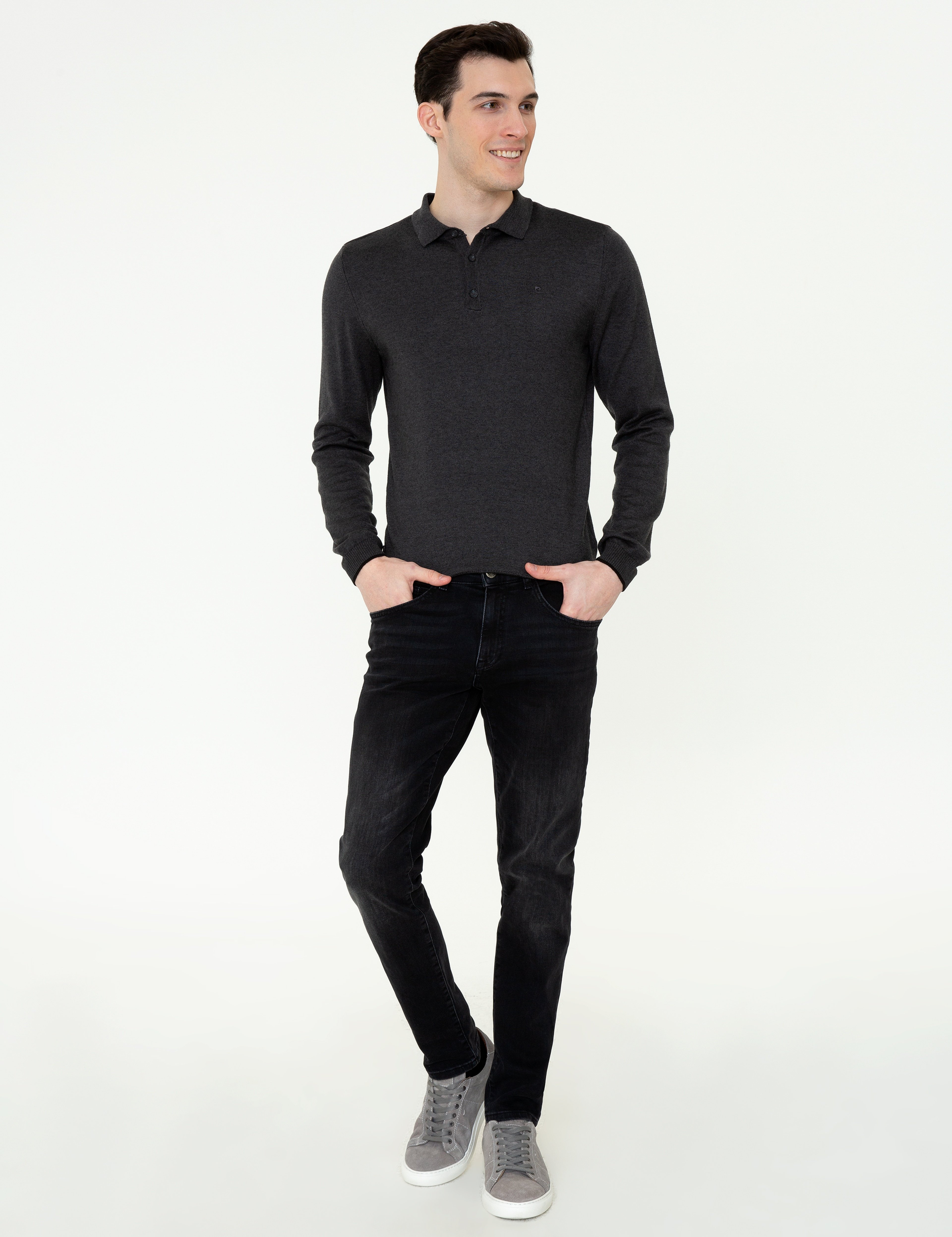 Antrasit Melanj Slim Fit Basic Kazak - Image 5
