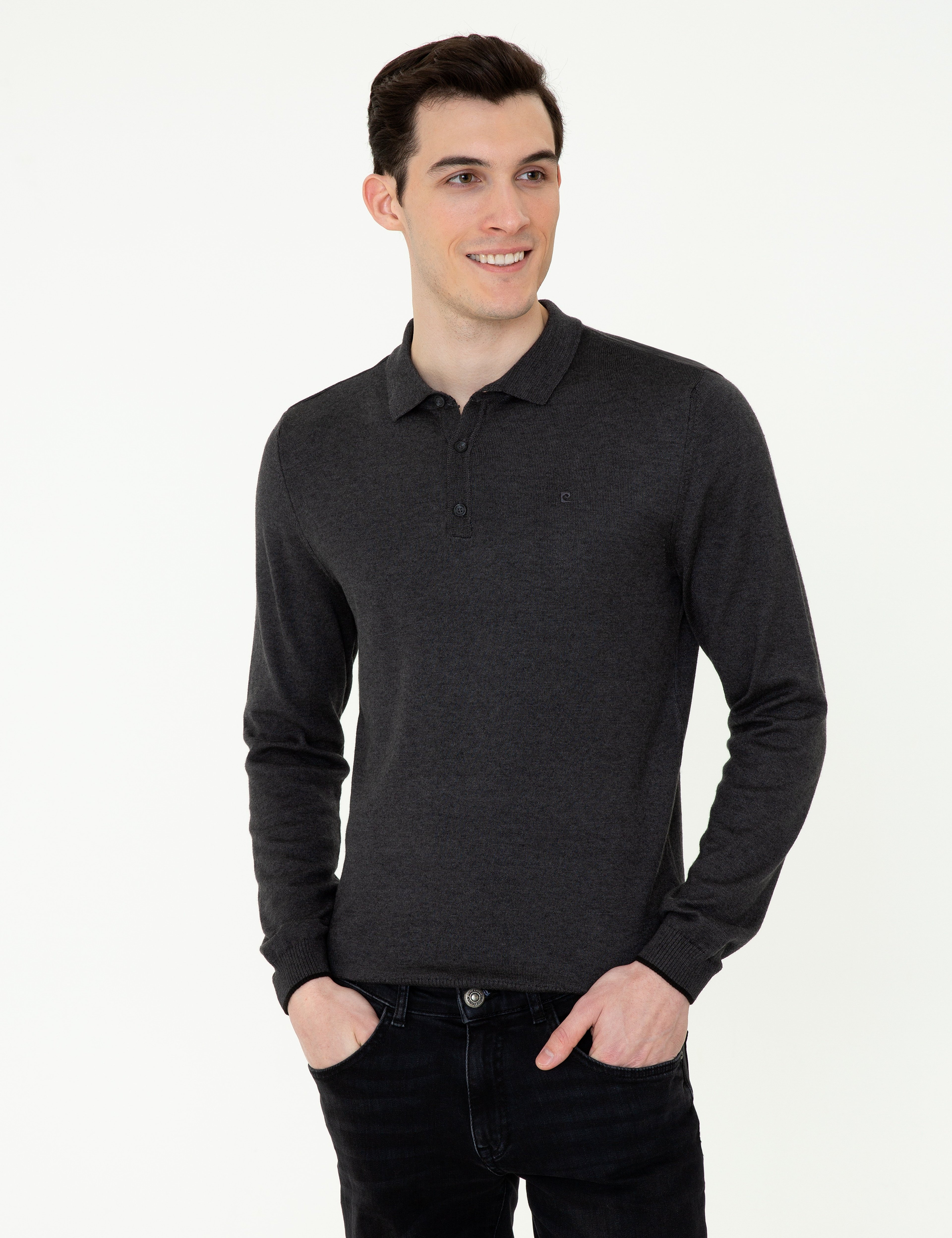 Antrasit Melanj Slim Fit Basic Kazak - Image 3