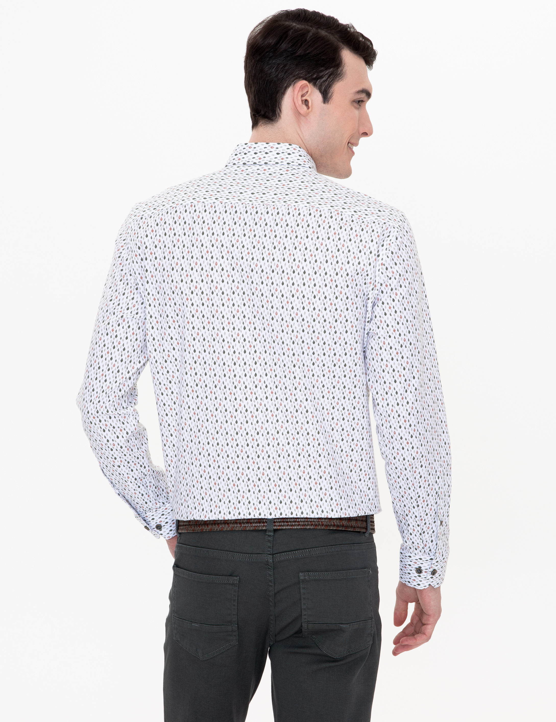 Haki Slim Fit Uzun Kollu Gömlek - Image 5