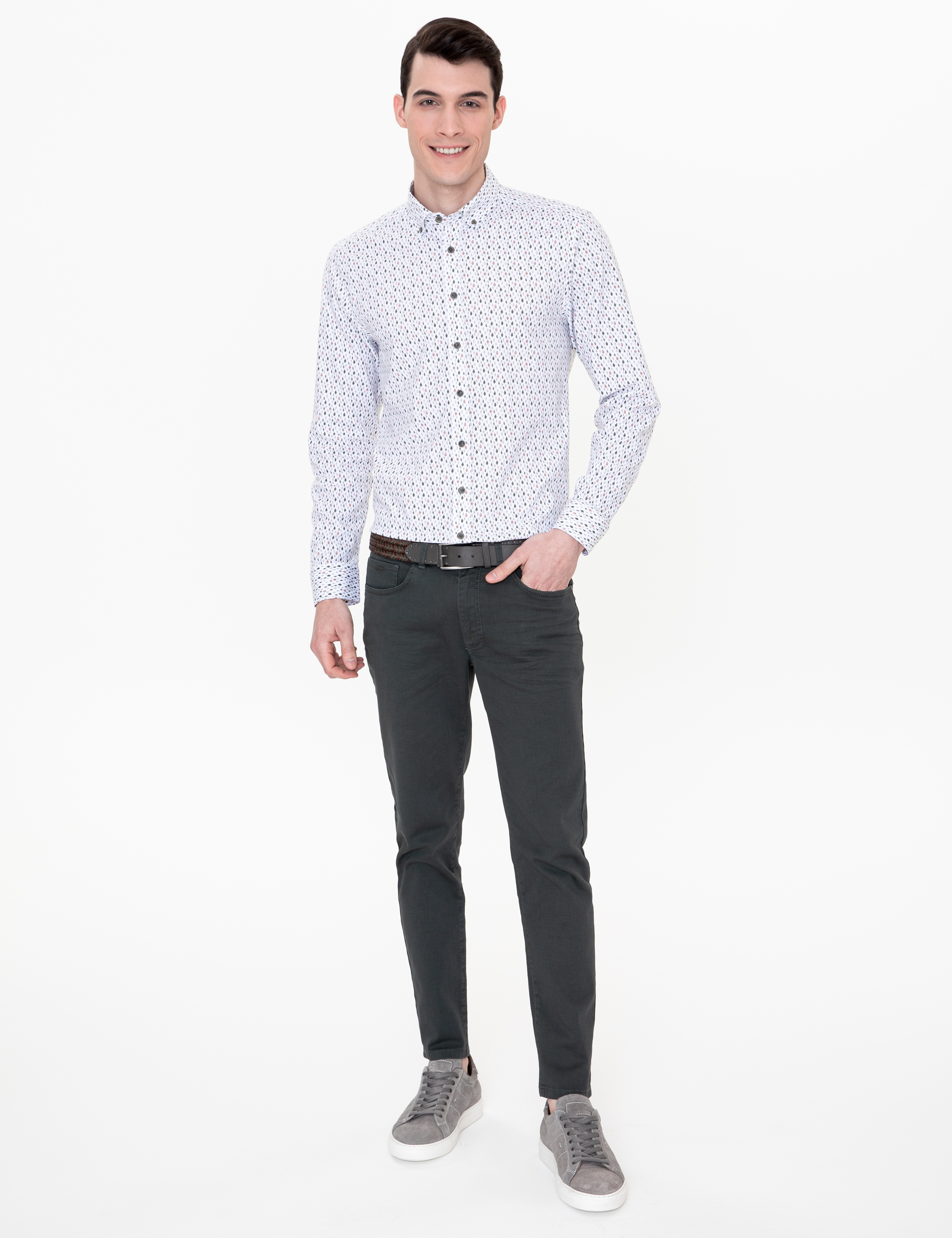 Haki Slim Fit Uzun Kollu Gömlek