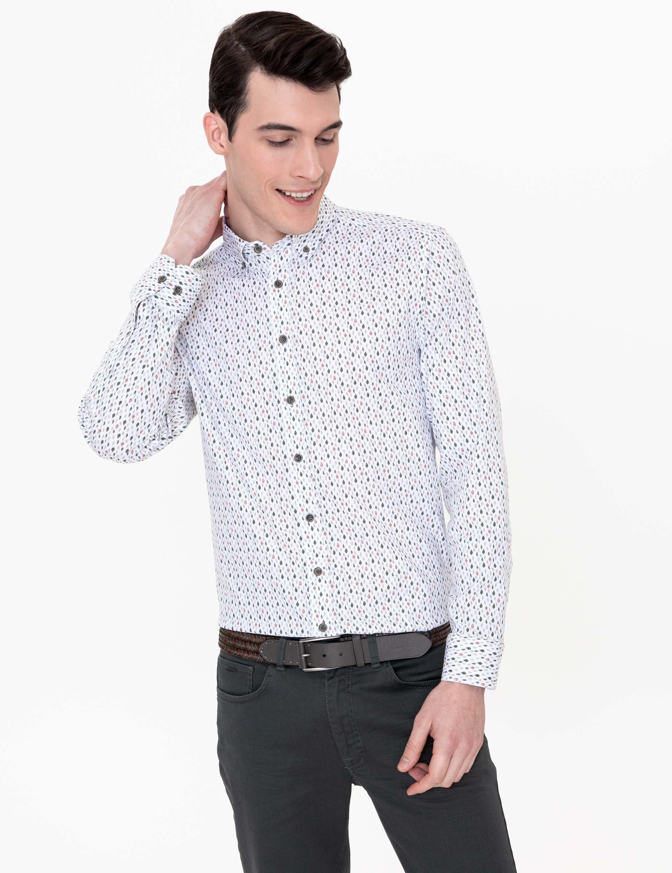 Haki Slim Fit Uzun Kollu Gömlek - Image 3