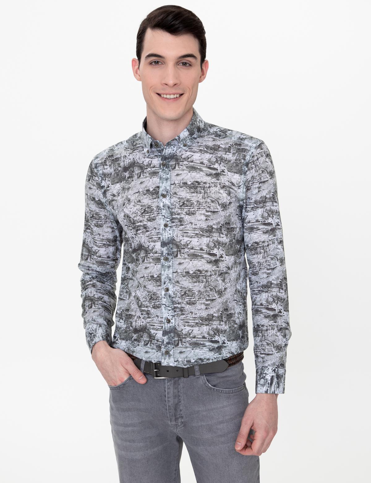 Haki Slim Fit Uzun Kollu Gömlek