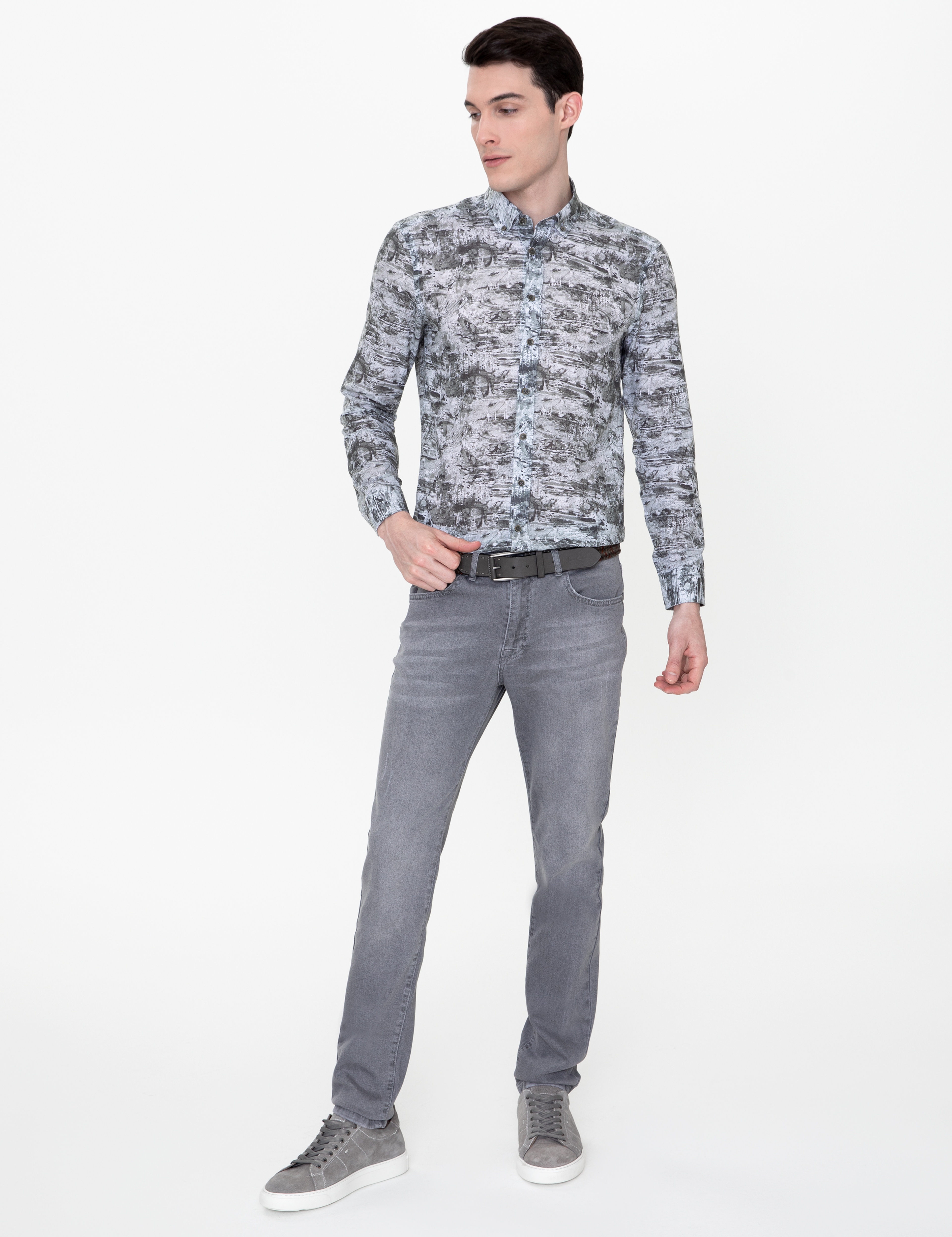 Haki Slim Fit Uzun Kollu Gömlek - Image 5
