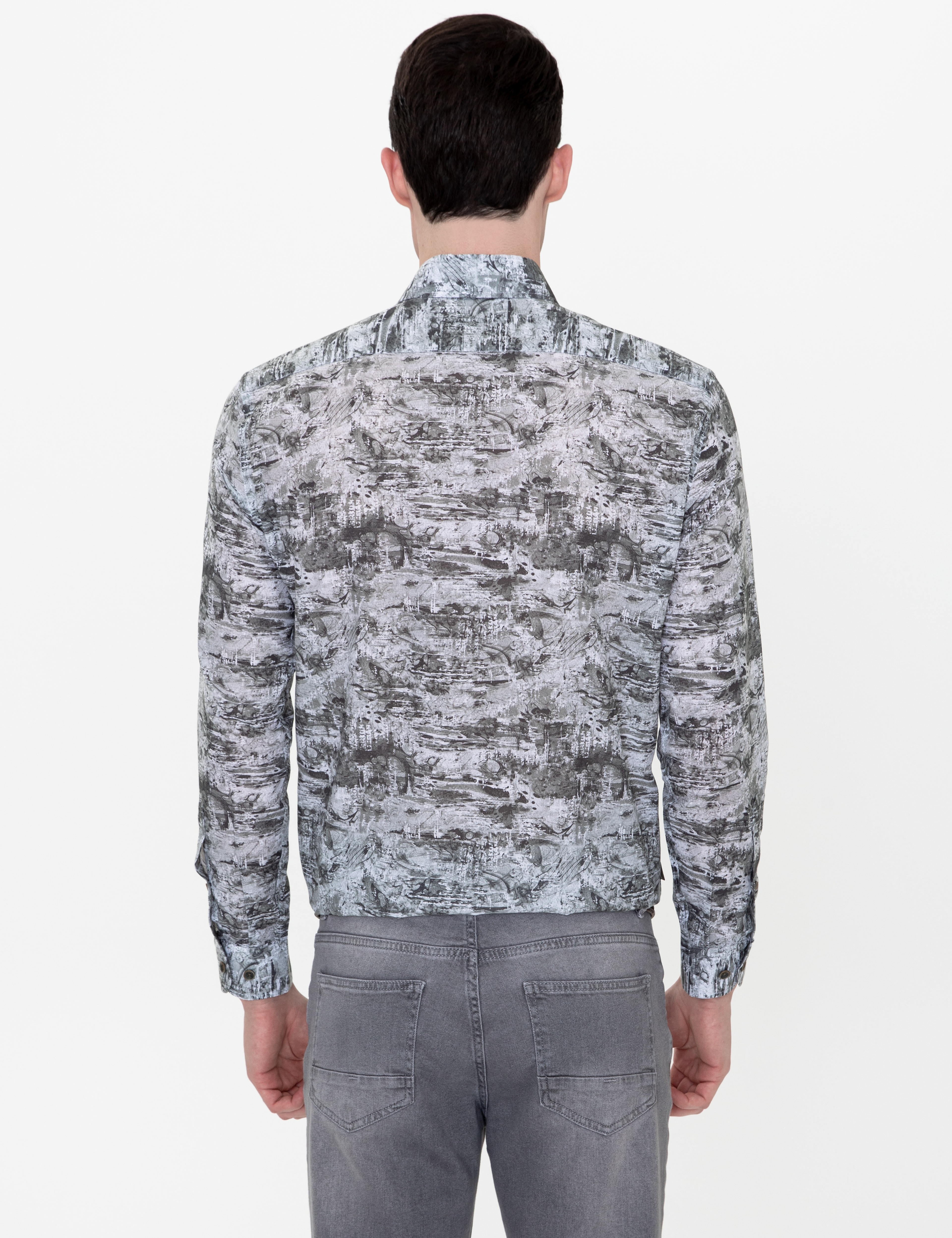 Haki Slim Fit Uzun Kollu Gömlek - Image 4