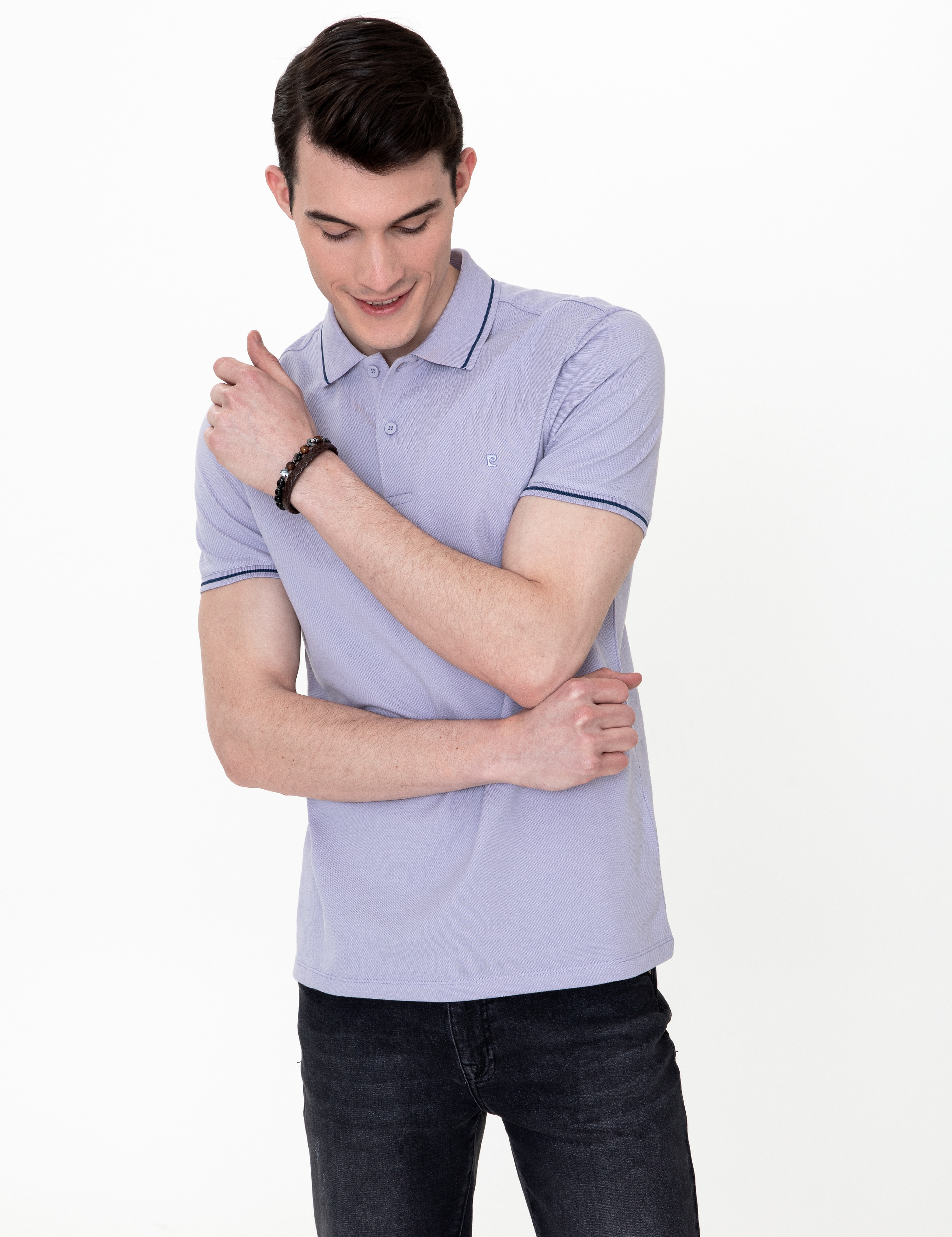 Lila Slim Fit Polo Yaka Basic Tişört - Image 1
