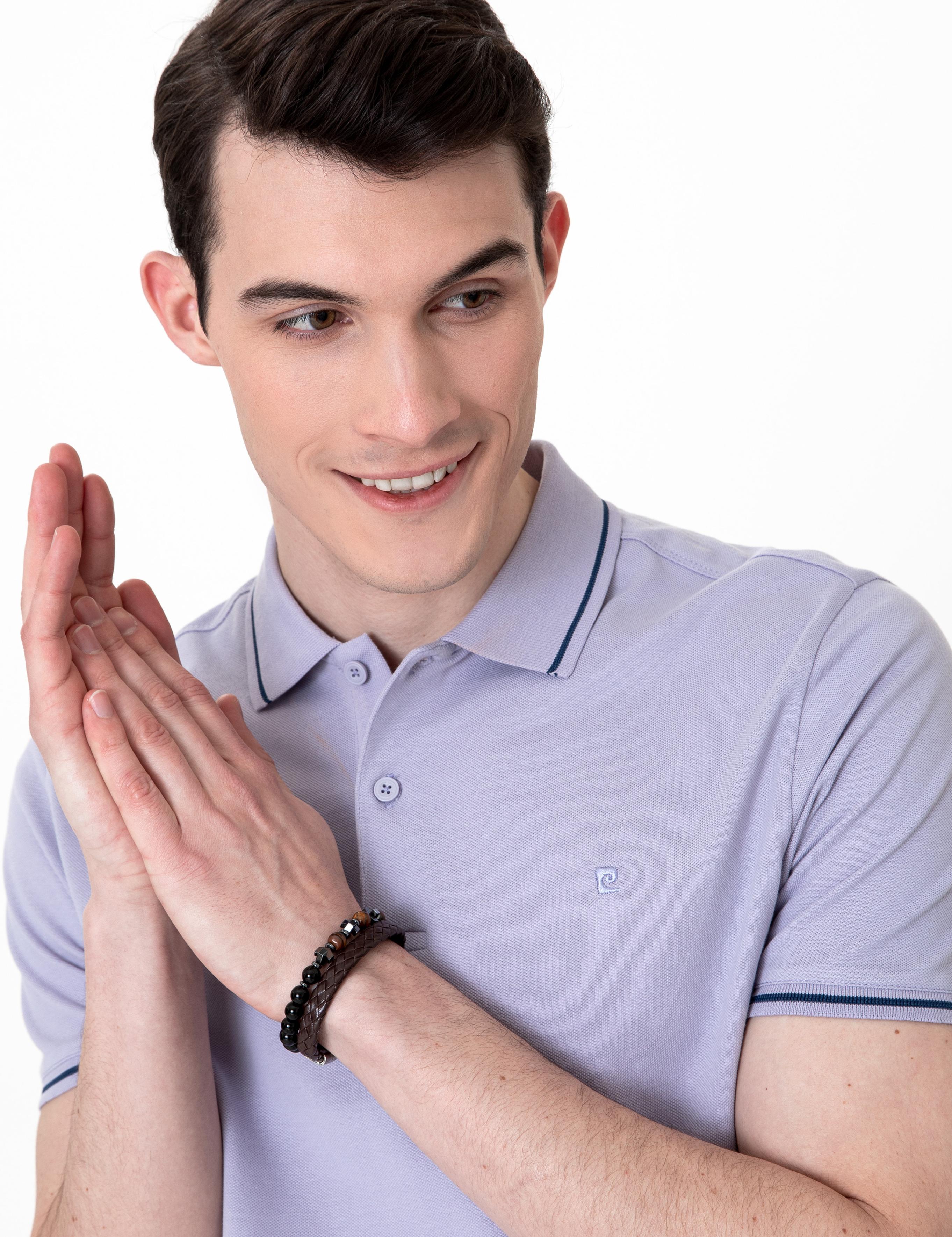 Lila Slim Fit Polo Yaka Basic Tişört