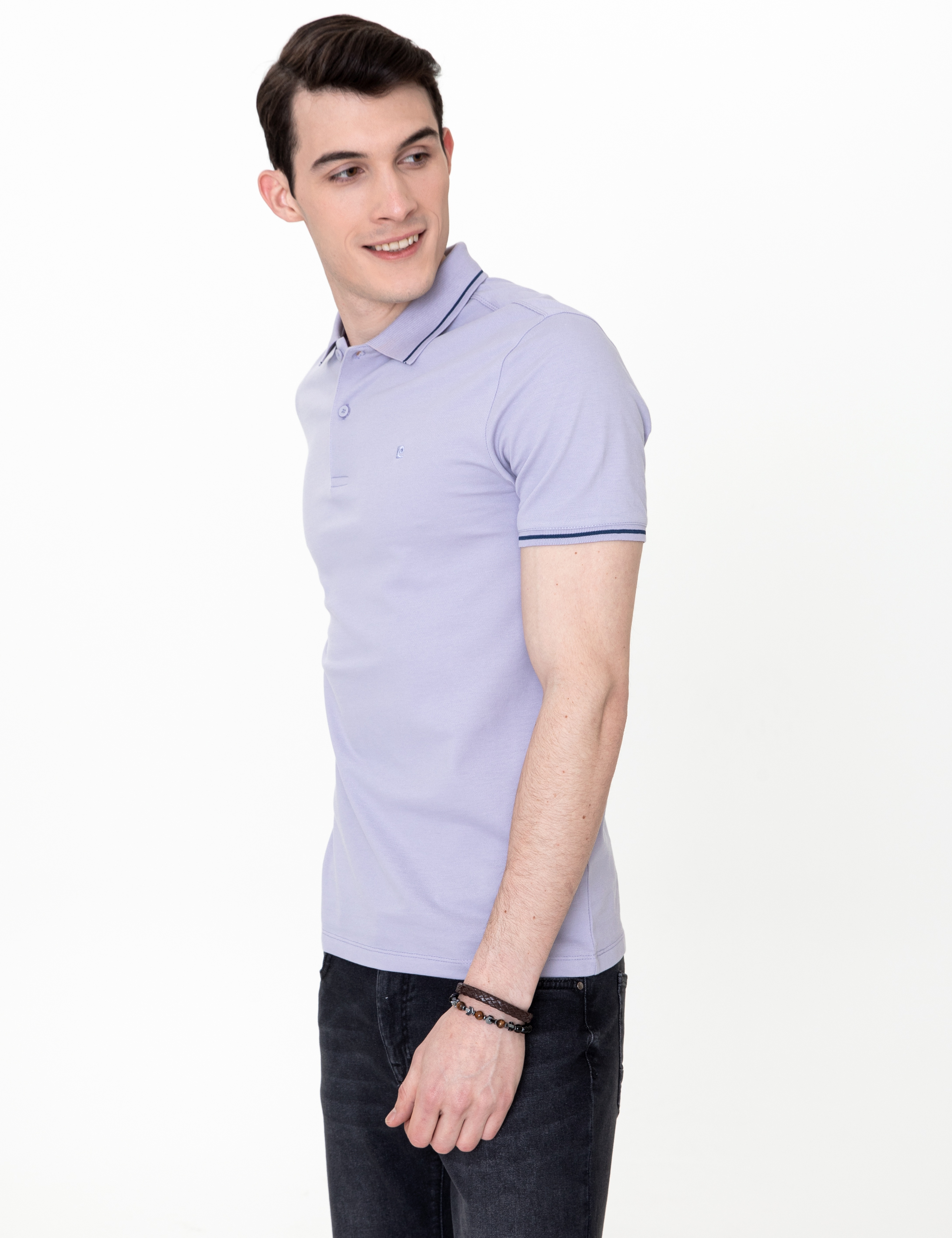 Lila Slim Fit Polo Yaka Basic Tişört - Image 4