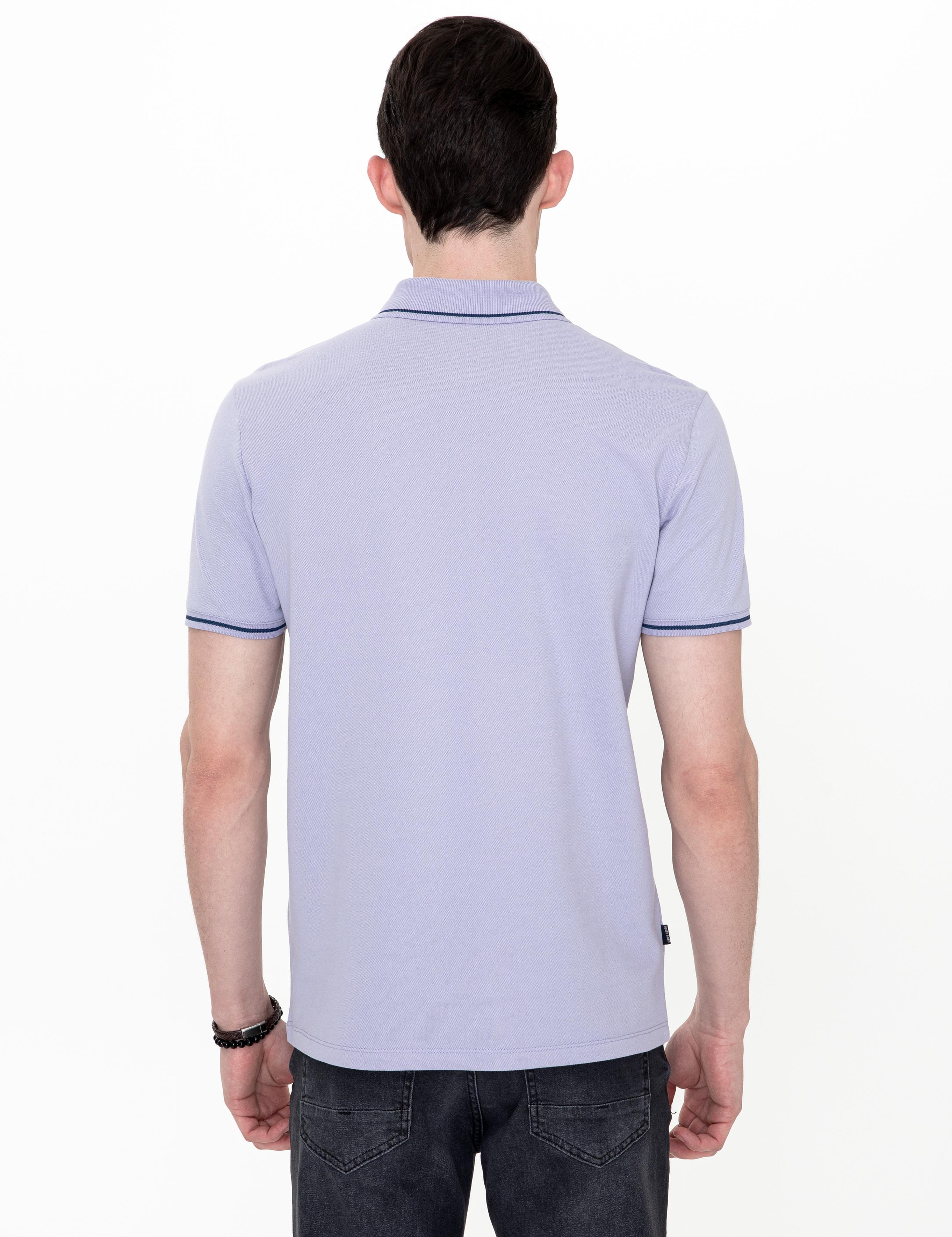 Lila Slim Fit Polo Yaka Basic Tişört