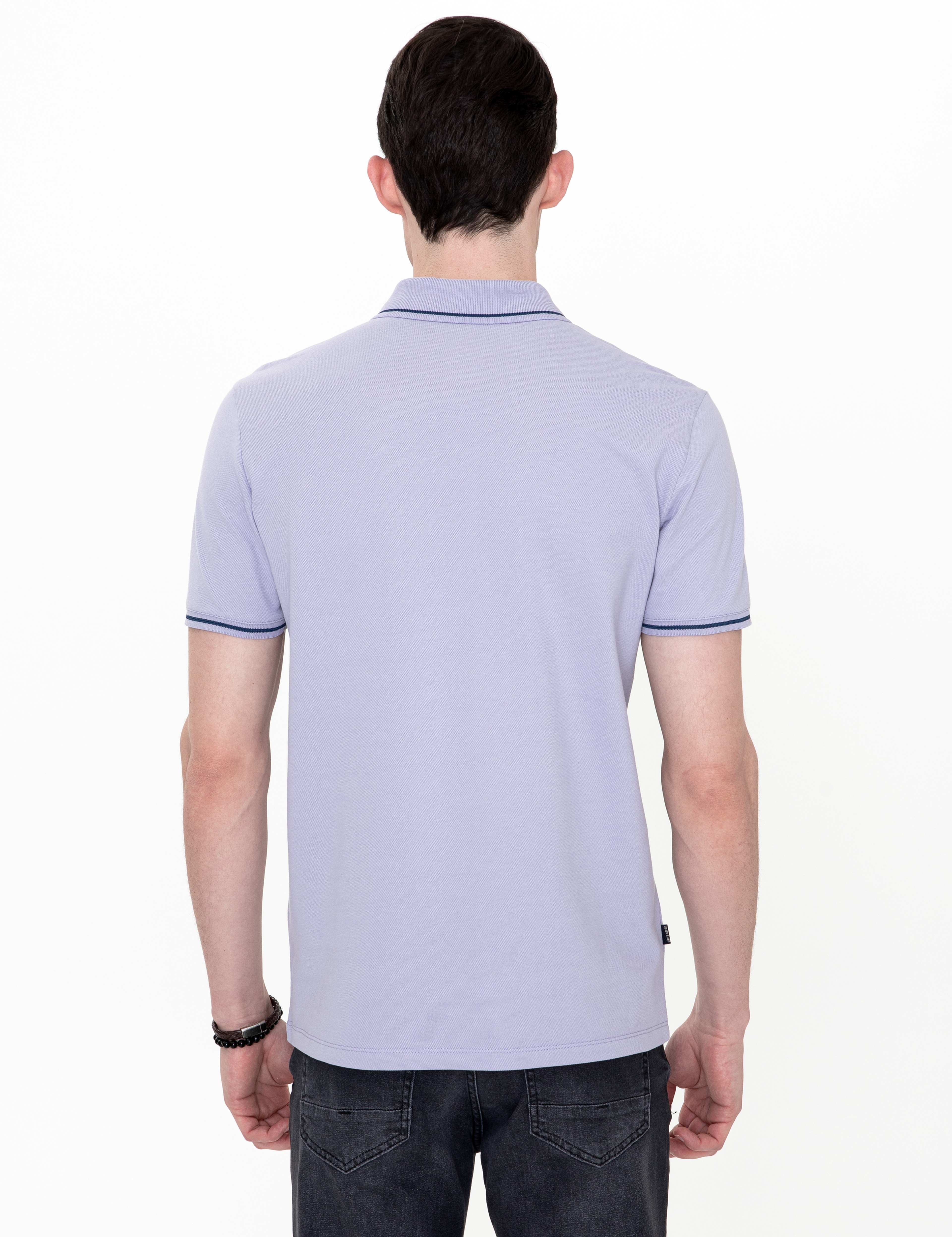 Lila Slim Fit Polo Yaka Basic Tişört - Image 5