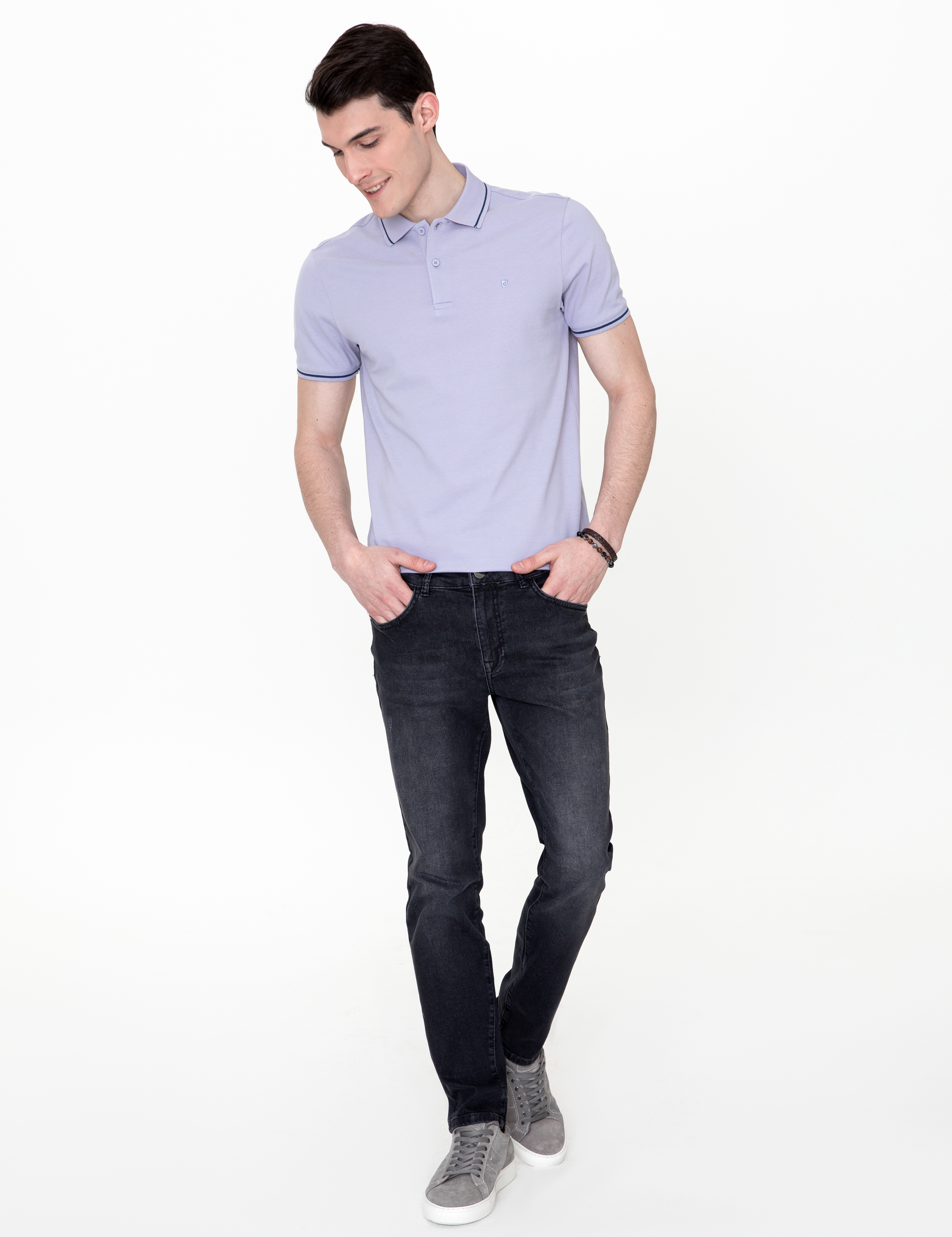 Lila Slim Fit Polo Yaka Basic Tişört - Image 2