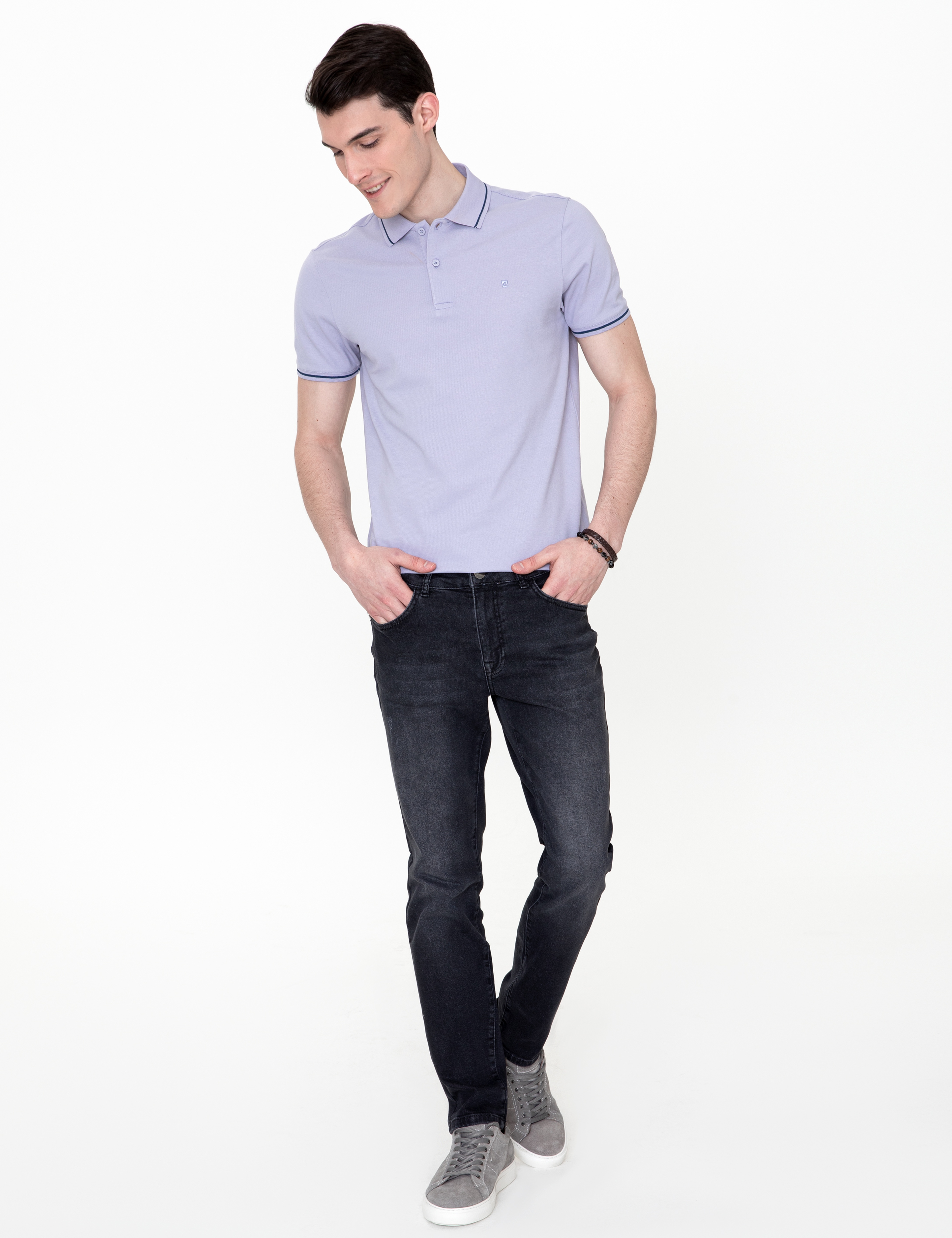 Lila Slim Fit Polo Yaka Basic Tişört