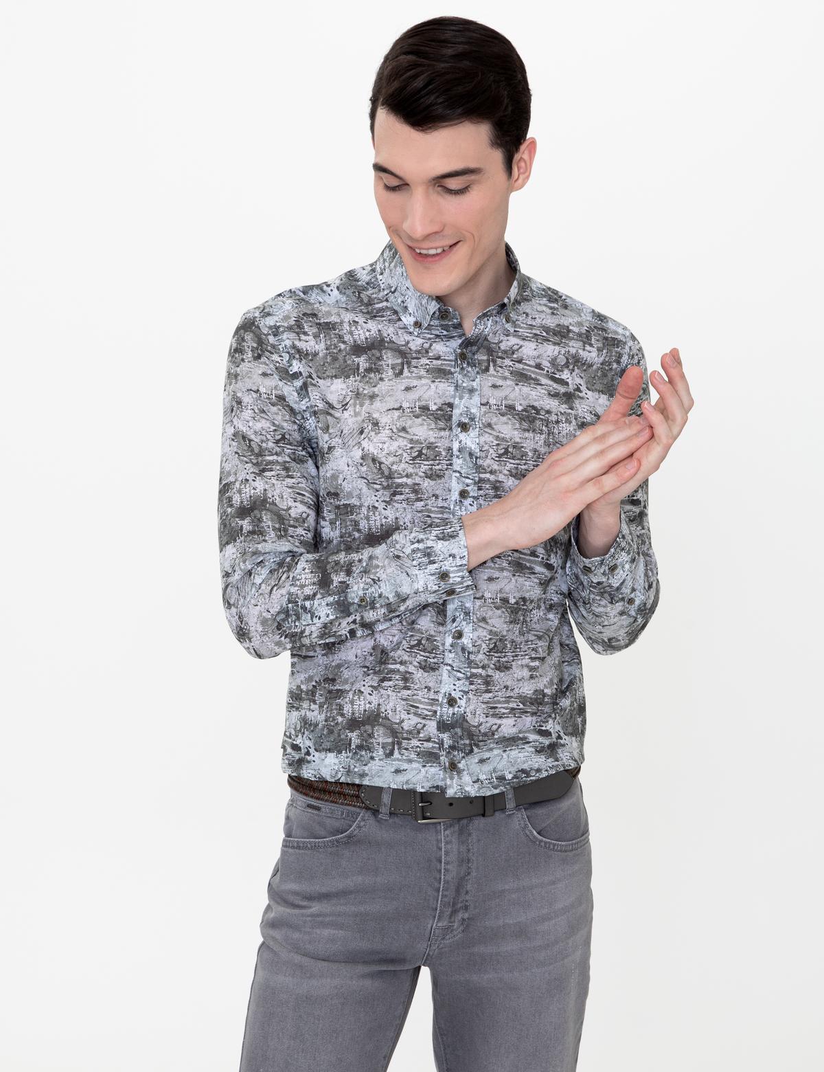 Haki Slim Fit Uzun Kollu Gömlek - 50250957001